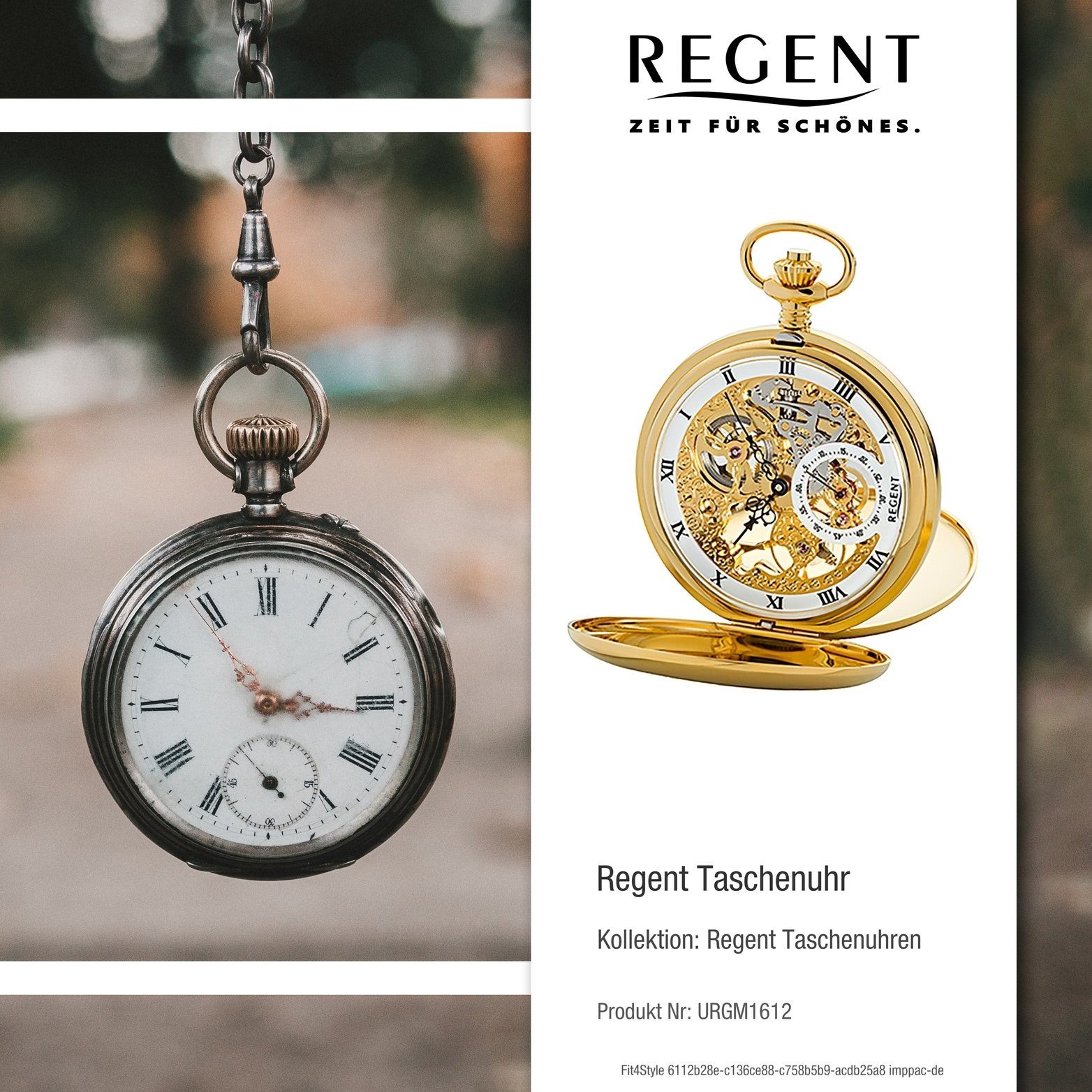 (ca. Regent rundes Gehäuse, Herren weiß Taschenuhr Regent groß (Analoguhr), 53mm), Herrenuhr, Uhr Armbanduhr, GM1612