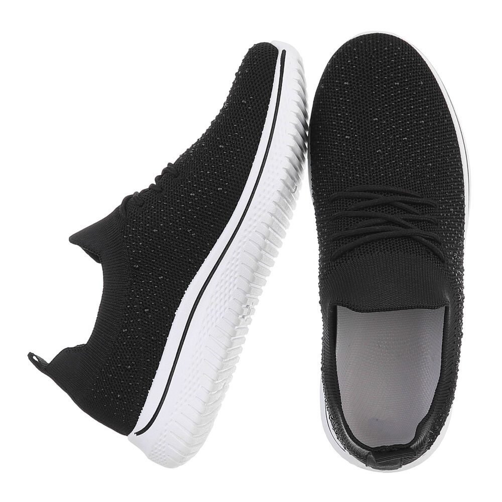 Ital-Design Bequemer Sneakers für Damen mit atmungsaktivem Obermaterial Sneaker (91554408) Flach Sneakers Low in Schwarz