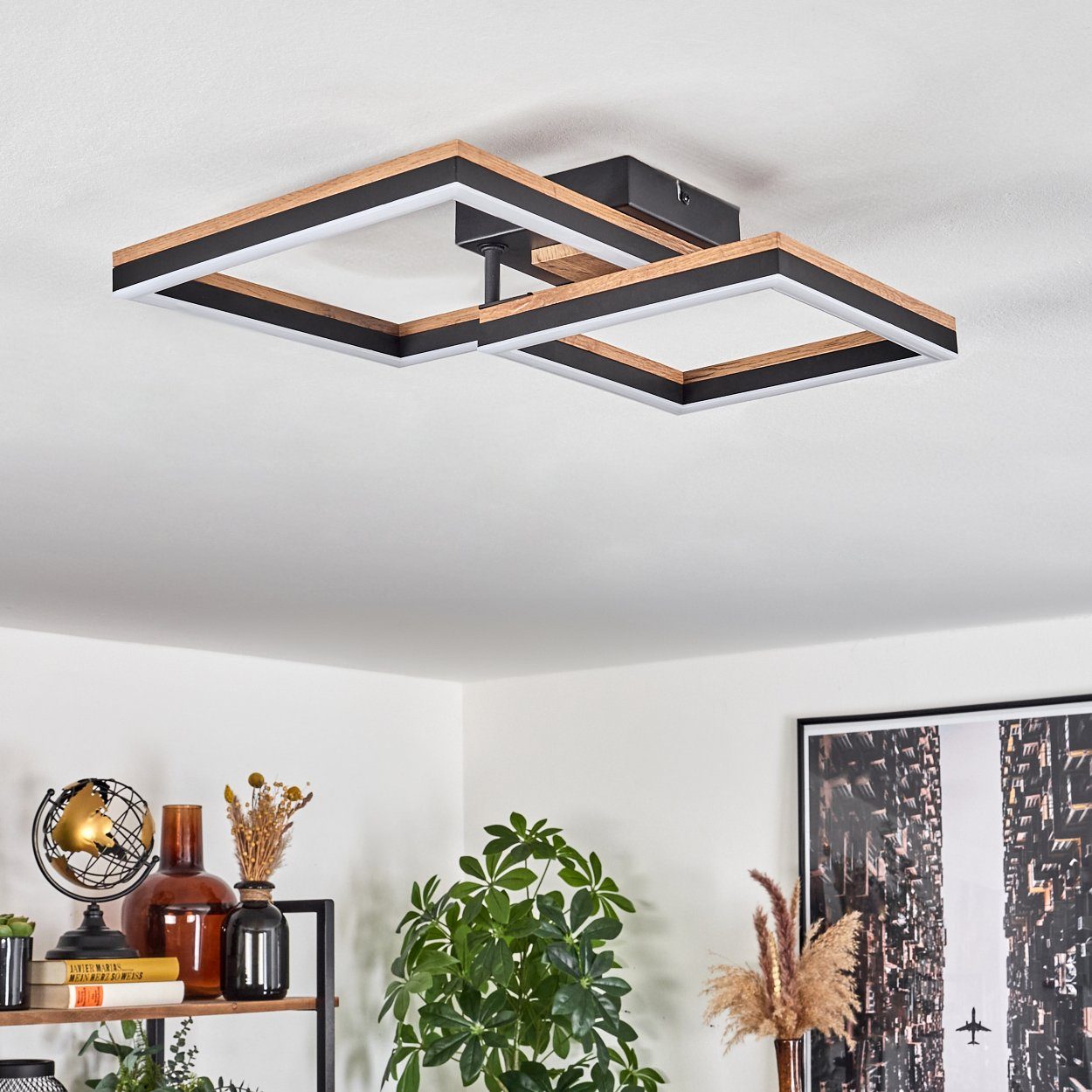 hofstein Deckenleuchte Deckenlampe aus Metall/MDF/Kunststoff in Schwarz/Holzoptik/Weiß, LED fest integriert, 3000 Kelvin, verstellbare Leuchte Länge max. 38, 18 Watt, 2100 Lumen, 3000 Kelvin