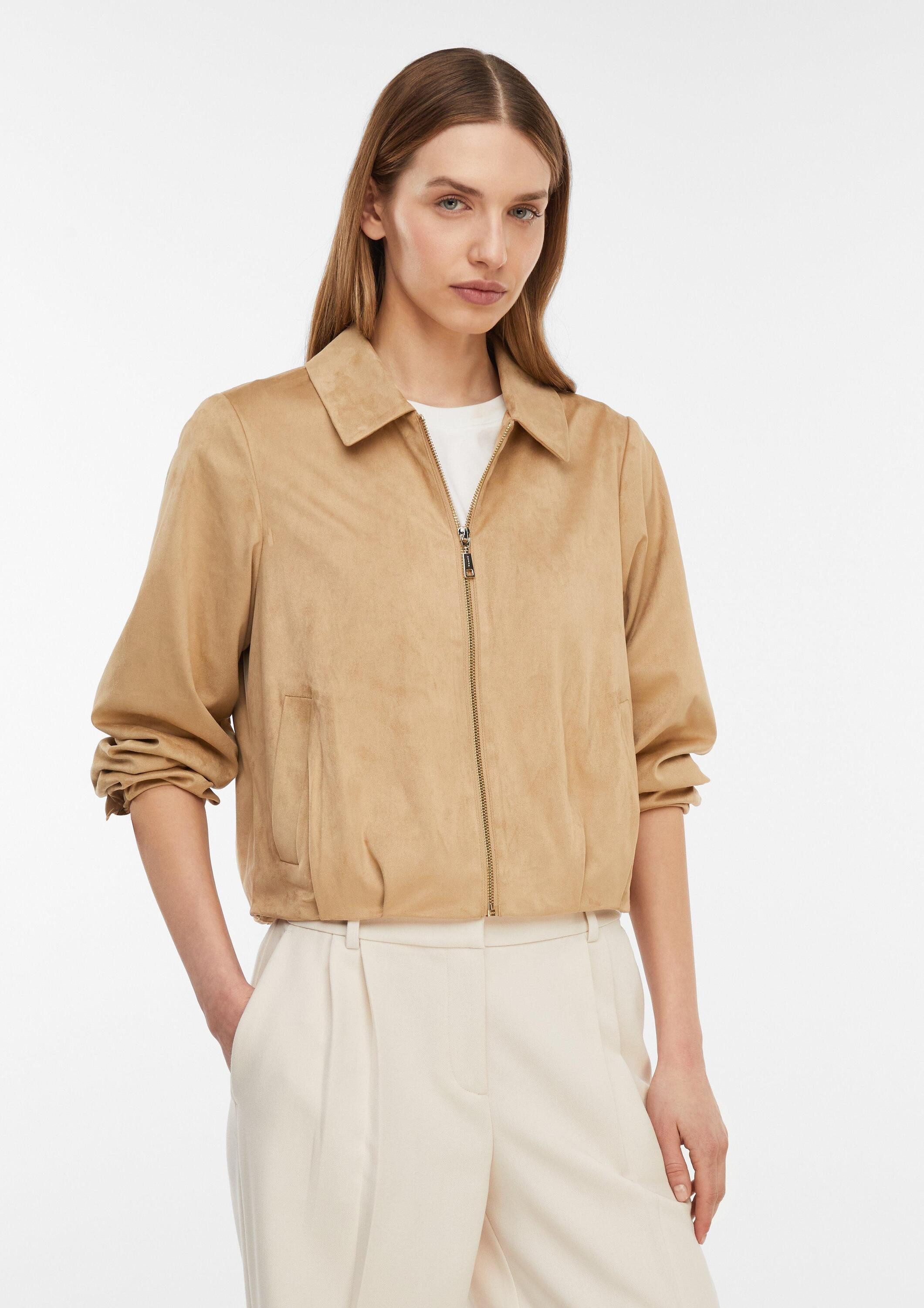 comma Funktionsjacke Indoor-Jacke Blouson-Jacke in Veloursleder-Optik mit Faltendetails