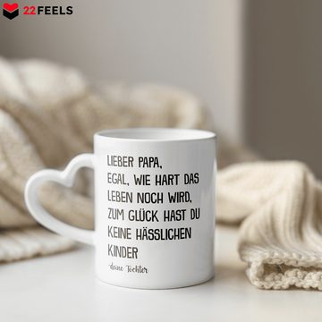 22Feels Tasse Papa Geschenk Vatertag von Tochter Vater Geburtstag Kaffeetasse Mann, Keramik, Made In Germany, Spülmaschinenfest, Herzhenkel