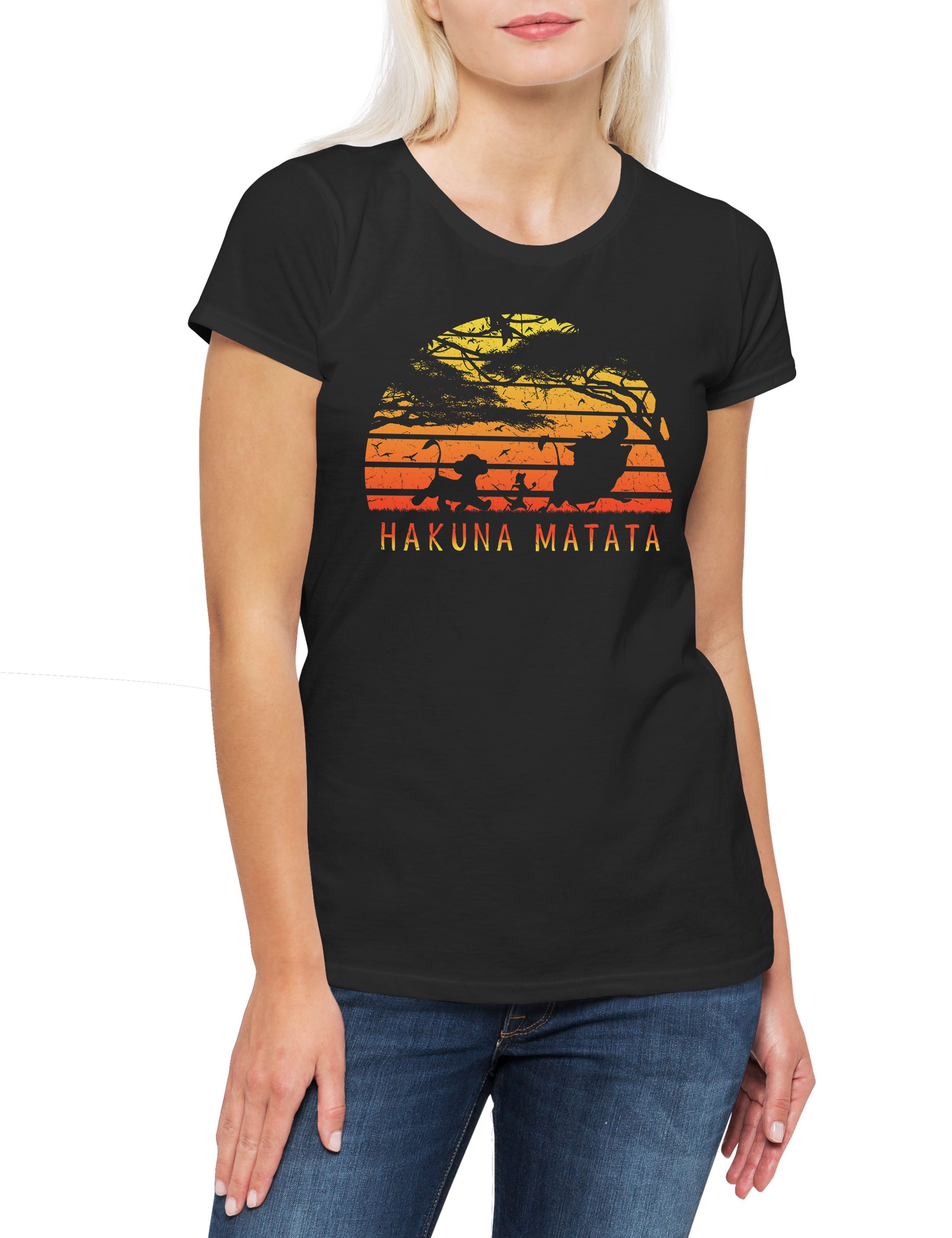 Urban Backwoods Print-Shirt Hakuna Matata Damen T-Shirt Lion Motto Quote Zitat König Der King (1-tlg) Löwen Movie Film Africa