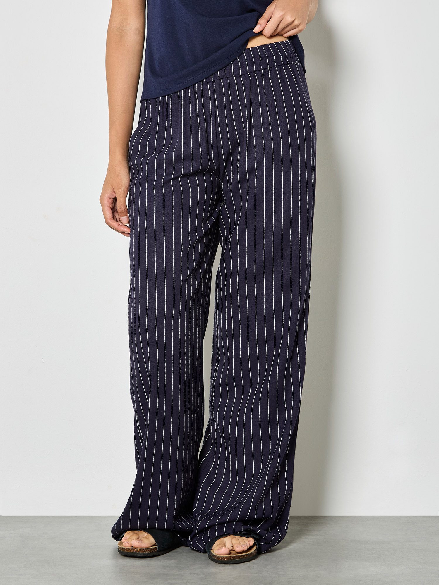 Apricot Stoffhose Breite Hose aus Leinenmischung mit Nadelstreifen