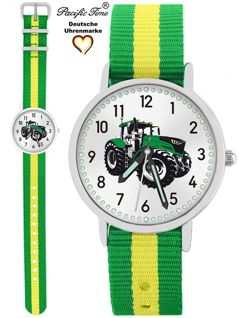 Pacific Time Quarzuhr Kinder Armbanduhr Traktor grün Wechselarmband, Mix und Match Design - Gratis Versand grün gelb | Quarzuhren