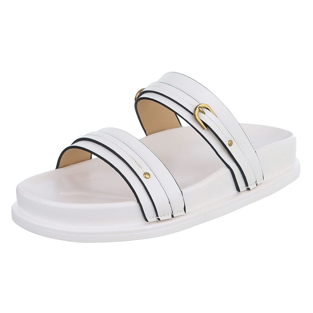 Ital-Design Damen Sandalenschuh mit Plateausohle und Riemen Pantolette (91971103) Flach Pantoletten in Weiß