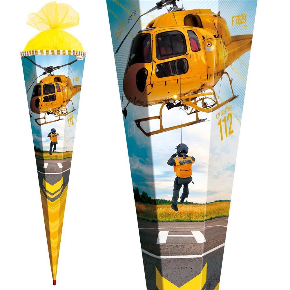 Roth Schultüte Helikopter, 85 cm, eckig, mit gelbem Tüllverschluss, Zuckertüte für Schulanfang