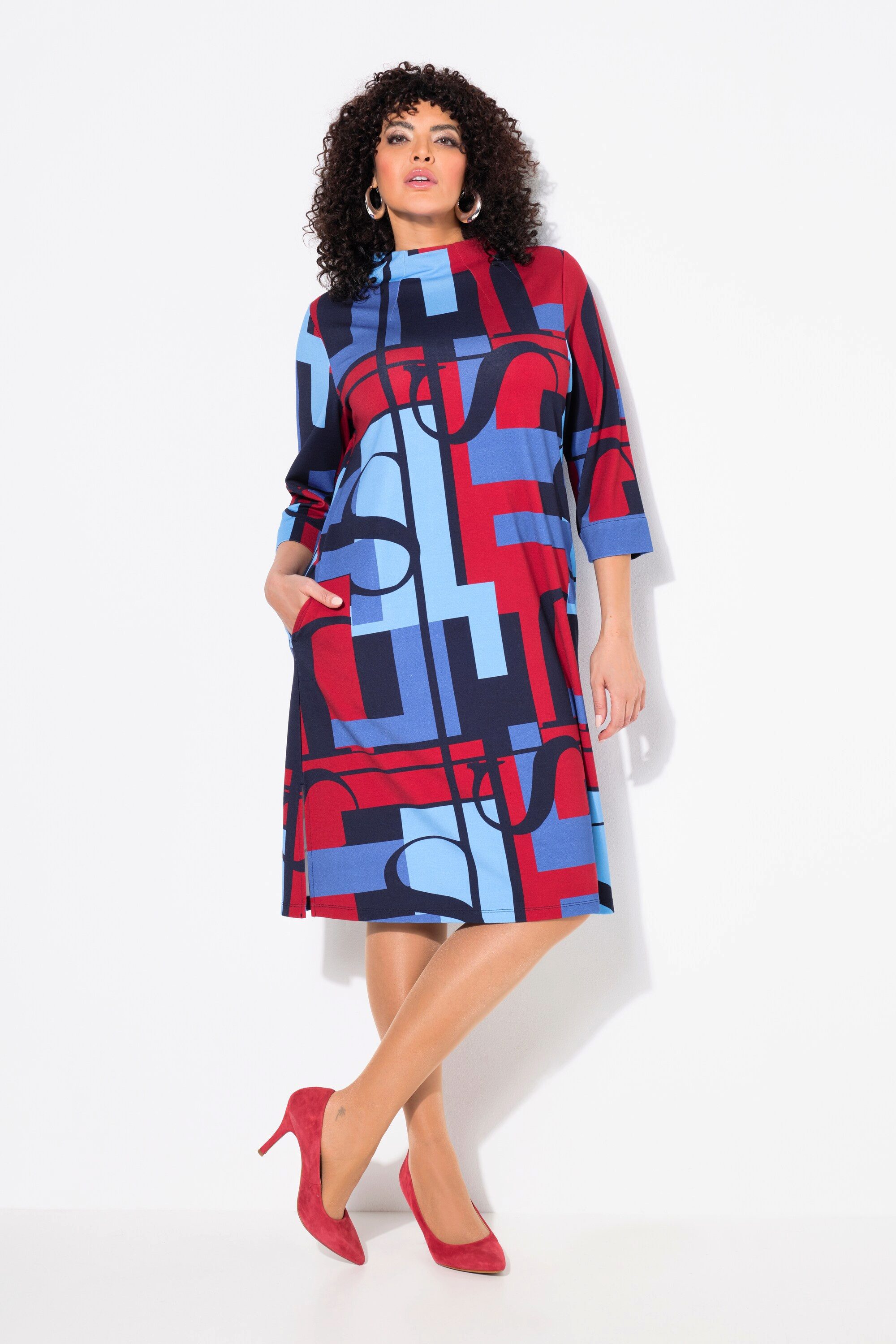 Ulla Popken Jerseykleid Punto-Jerseykleid A-Linie Stehkragen günstig online kaufen