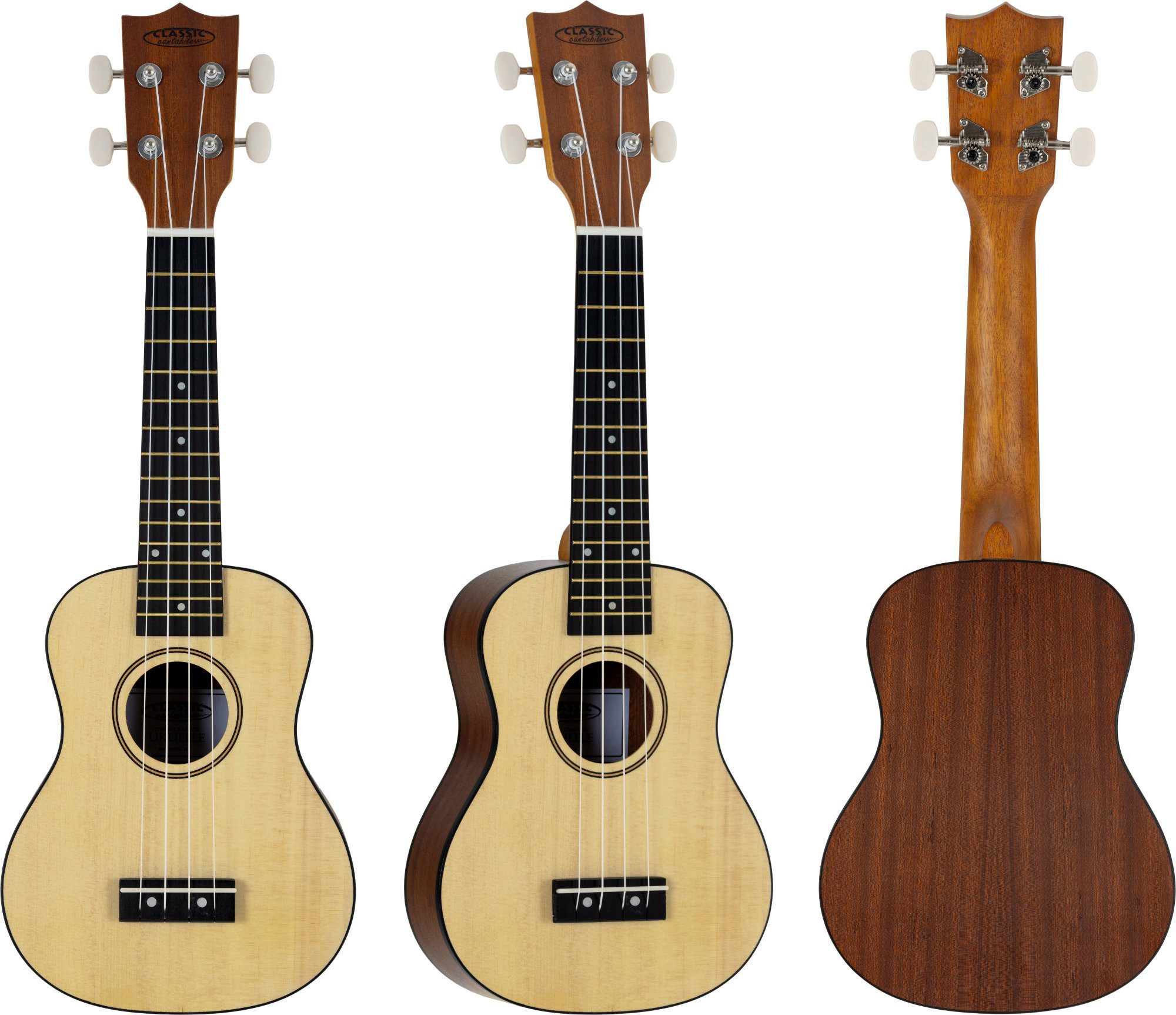 Classic Cantabile Ukulele “Natur”, Sopranukulele, Spar-Set, inkl. Ukulelenschule, Aus hochwertigen Tonhölzern gefertigt
