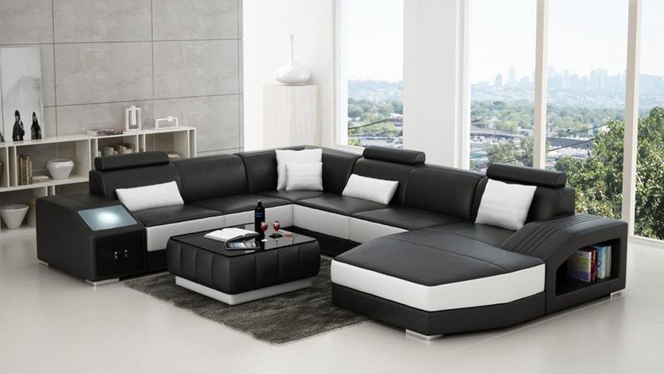 JVmoebel Ecksofa Ledersofa Couch U-Form Wohnlandschaft Ecksofa Garnitur Design Modern, Made in Europa, Eckcouch