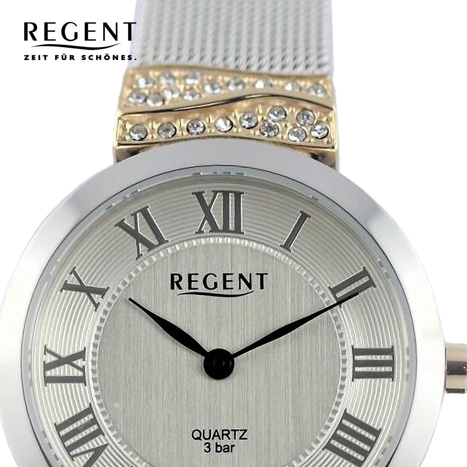 Damen Armbanduhr Regent Analog, (ca. 30mm), Metallarmband Regent extra Damen rund, Quarzuhr Armbanduhr groß
