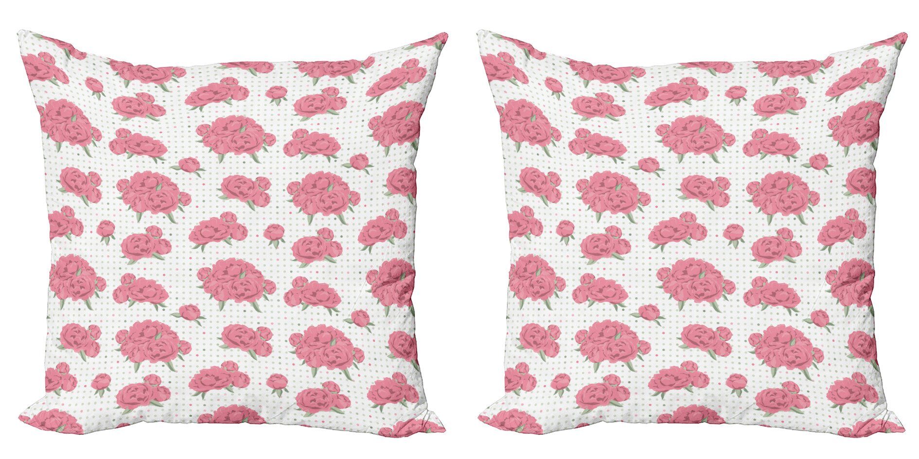 Kissenbezüge Modern Accent Doppelseitiger Digitaldruck, Abakuhaus (2 Stück), Blumen Pfingstrosen mit Dots auf Rückseite