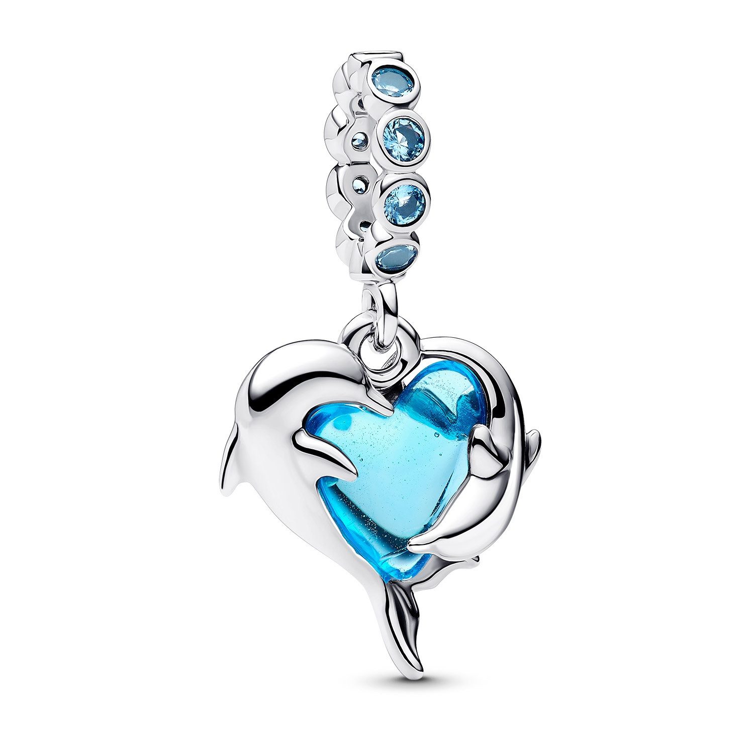 Kettenanhänger Silber Charm- Blaue Muranoglas Delfine