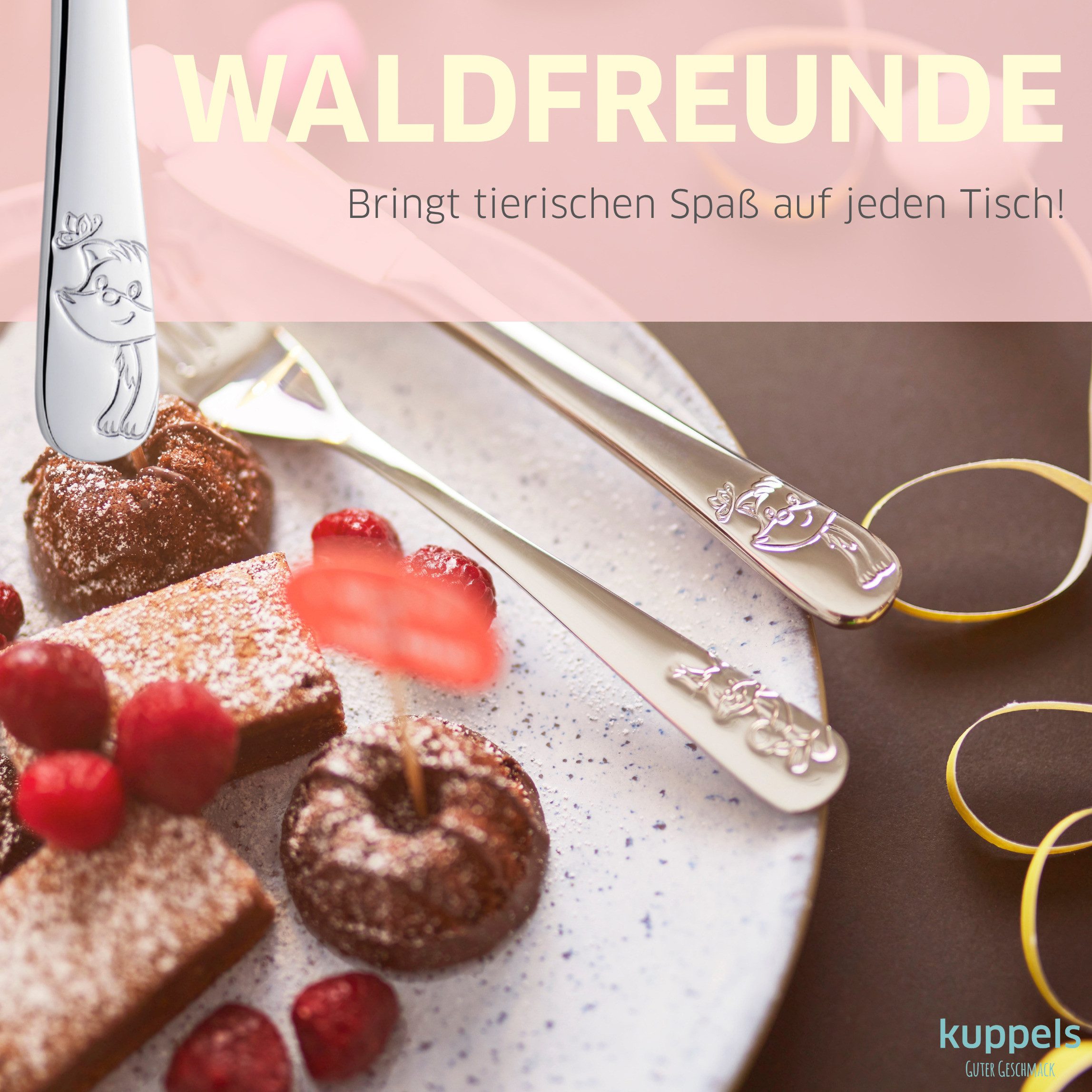 Kuppels Kinderbesteck WALDFREUNDE (4-tlg), 1 Personen, 13/0 18/10, spülmaschinenfest, hochglanzpoliert