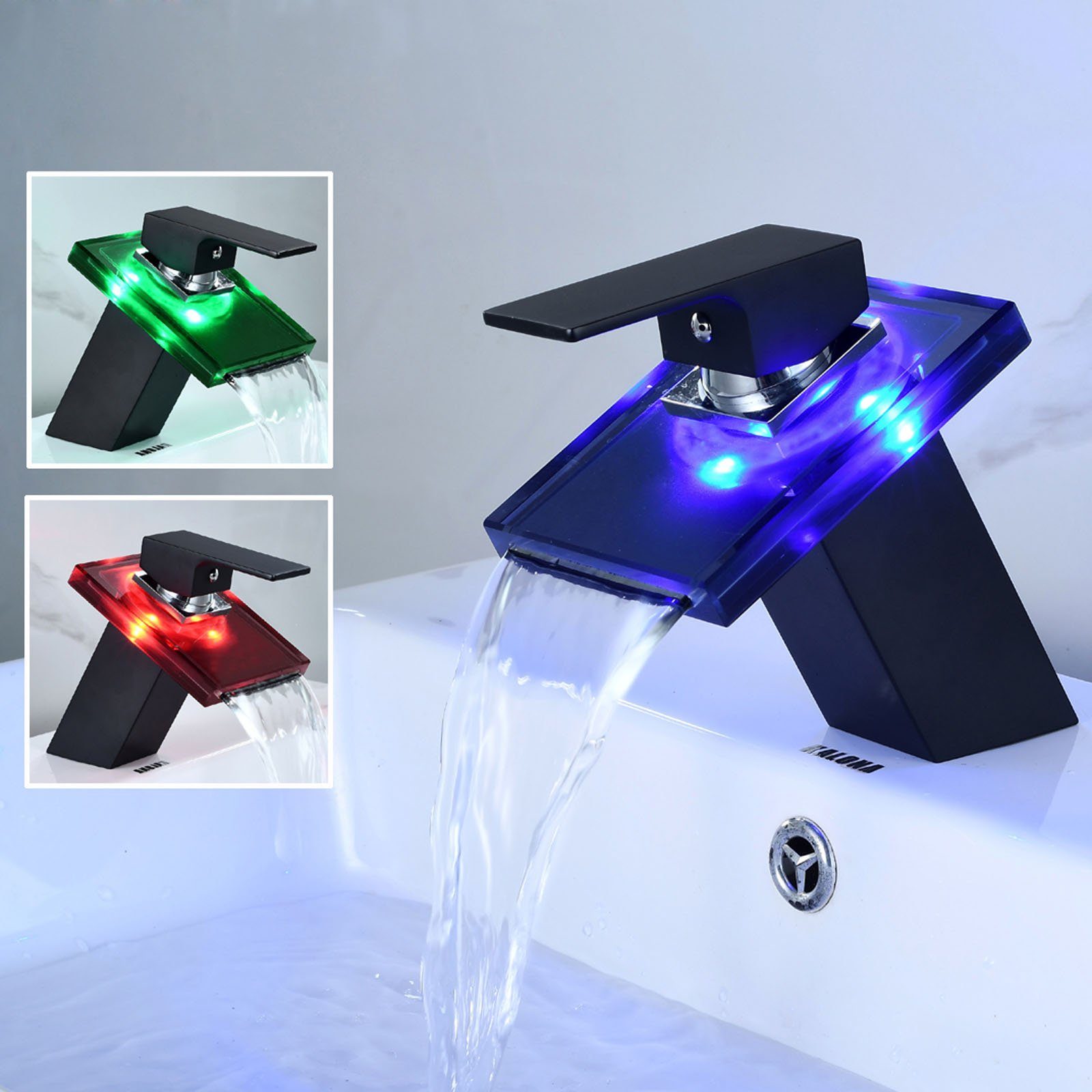 HAC24 Badarmatur LED Waschbecken Armatur Wasserhahn Messing, Schwarz, Beleuchtet