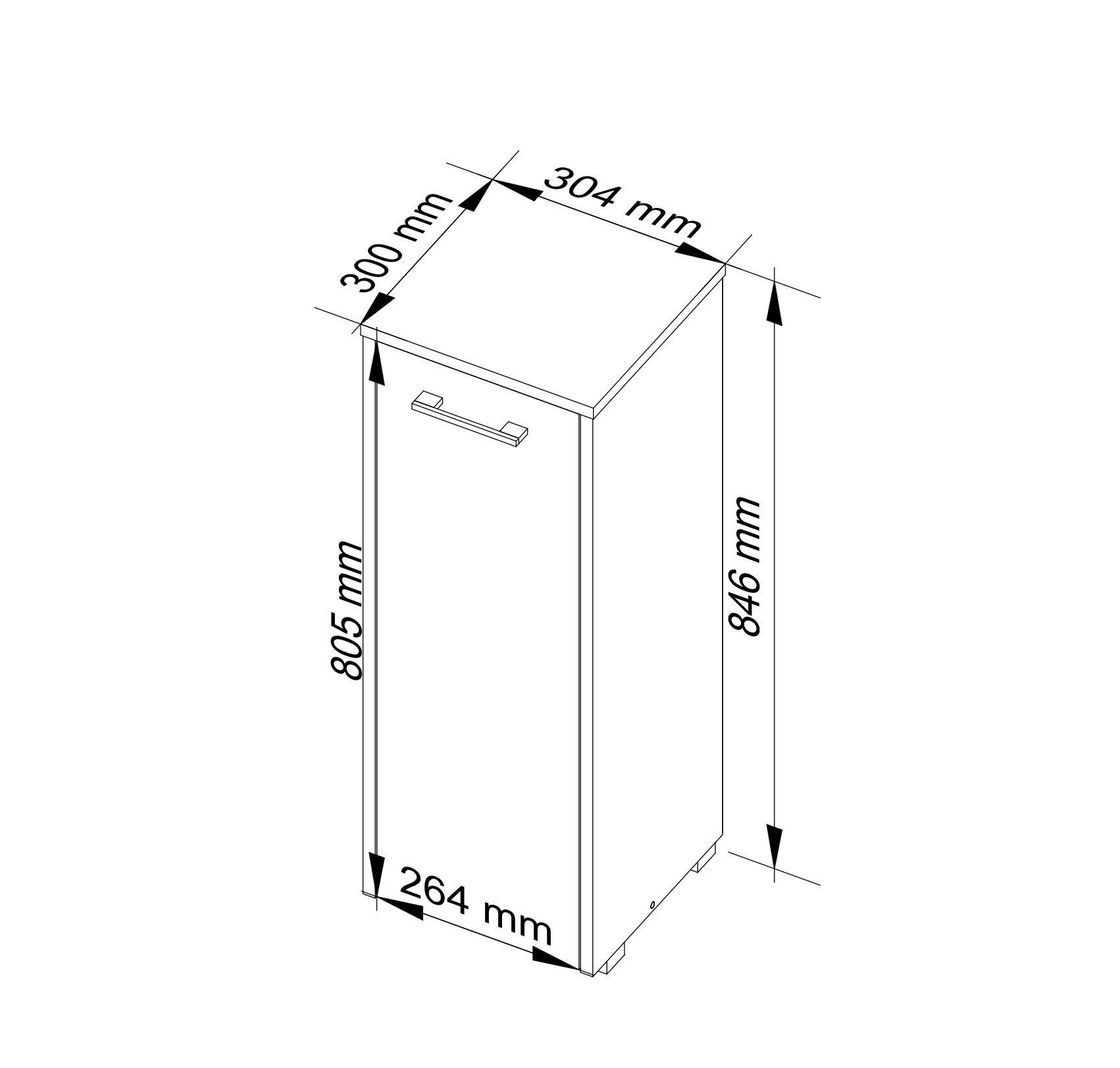 Raumhirsch Furniture Badkommode Badunterschrank Standschrank - 84 cm Höhe - Badezimmermöbel, 2 große Innenregale - feuchtigkeitsresistent, 30 cm breit