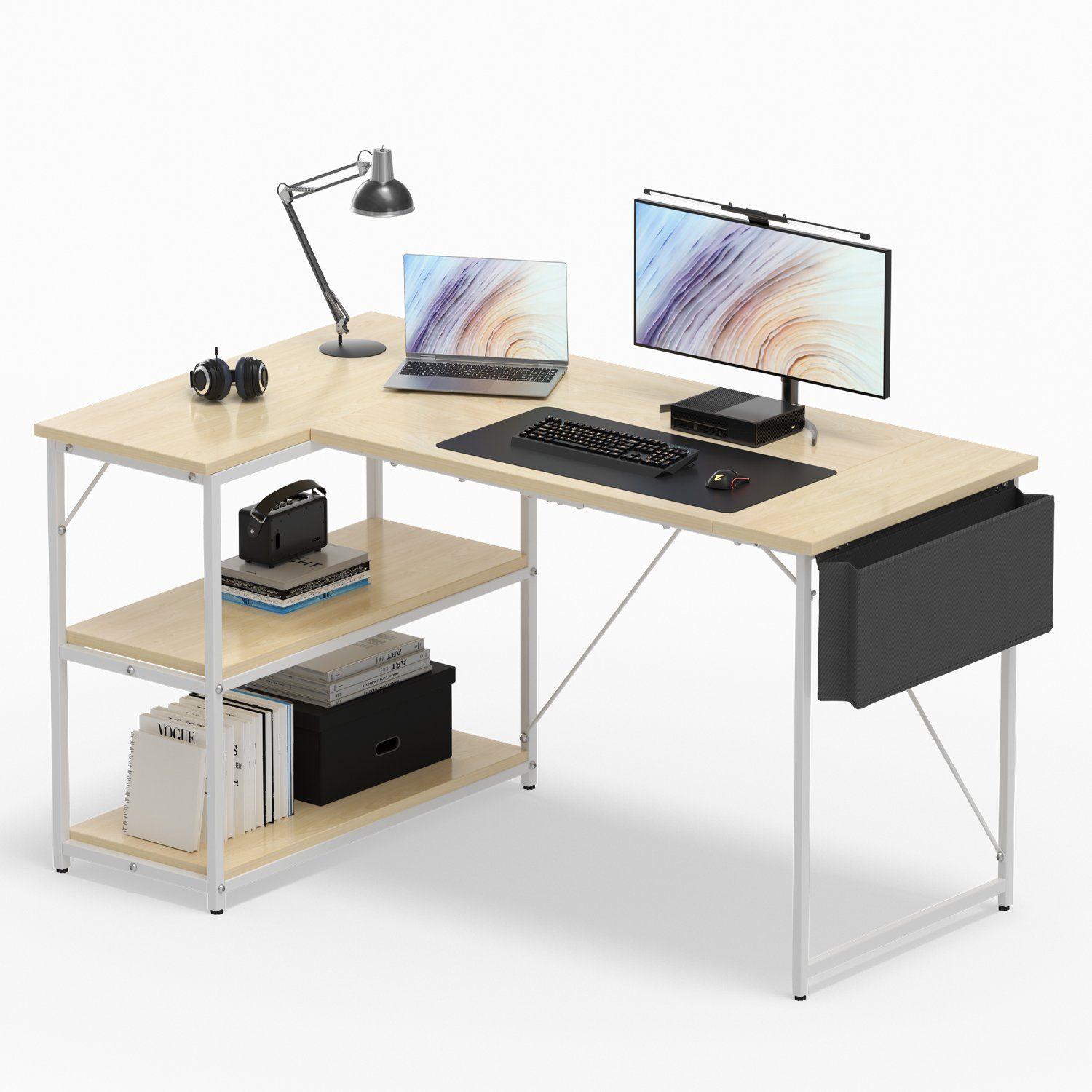 HOMALL Computertisch Eckschreibtisch Reversibel L Förmiger Schreibtisch mit Regal