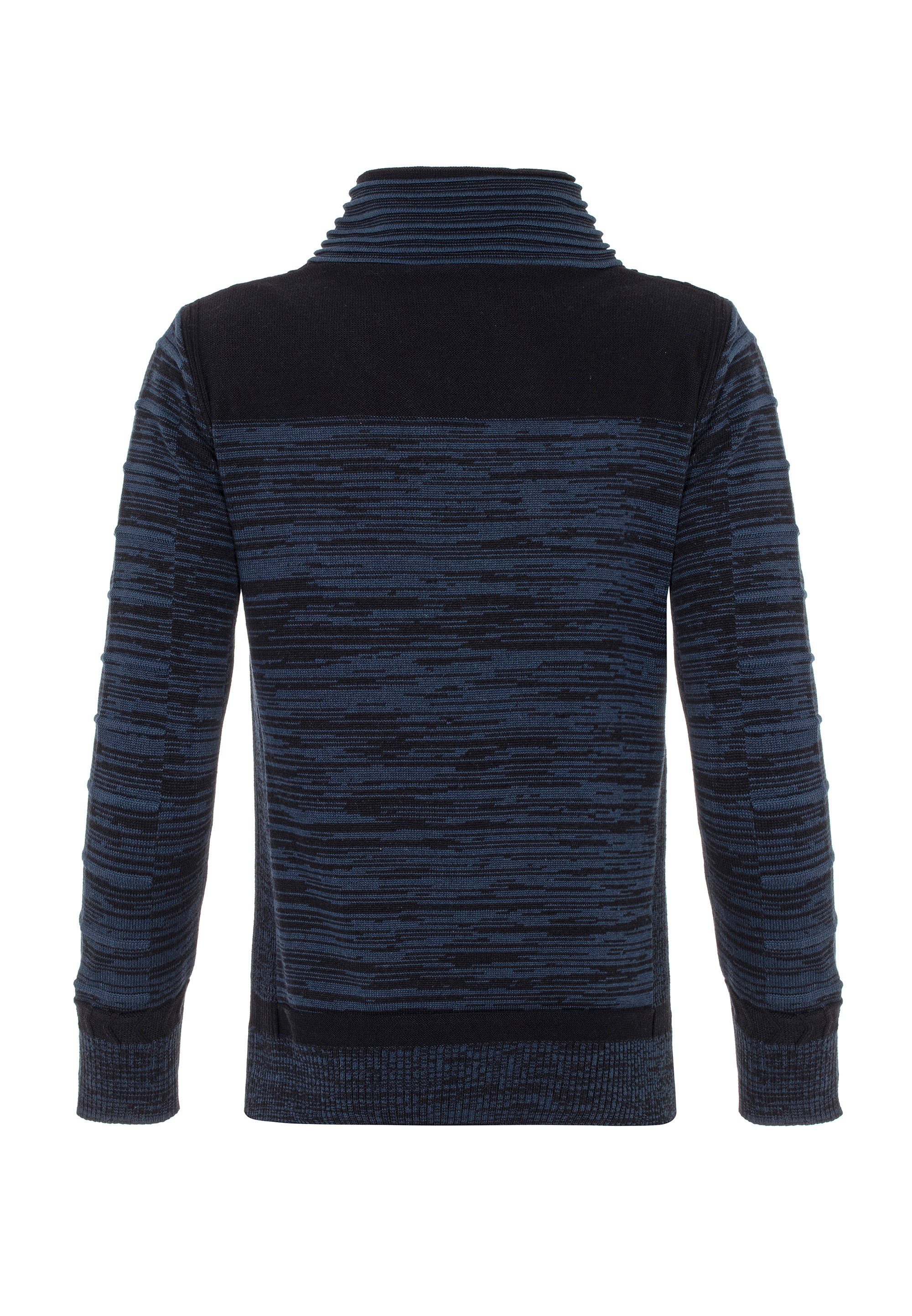 Cipo & Baxx Strickpullover mit modischem Umschlagkragen dunkelblau-blau