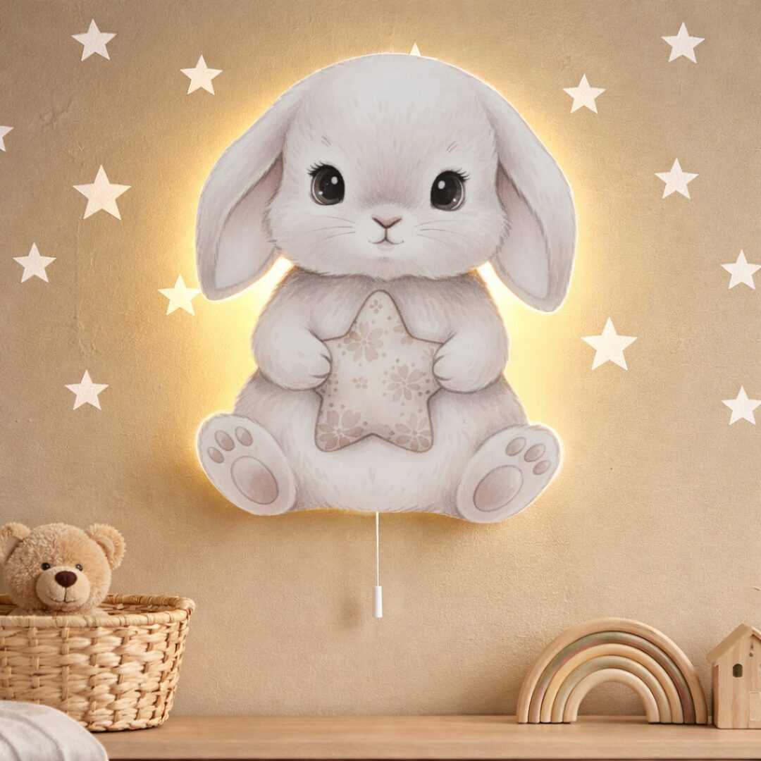 COZYCOLLECTIONS LED Wandleuchte Hase mit Stern LED-Nachtlicht Kinderzimmer, LED, Warmweiß, Montessori-inspiriertes Nachtlicht in sanften Naturtönen