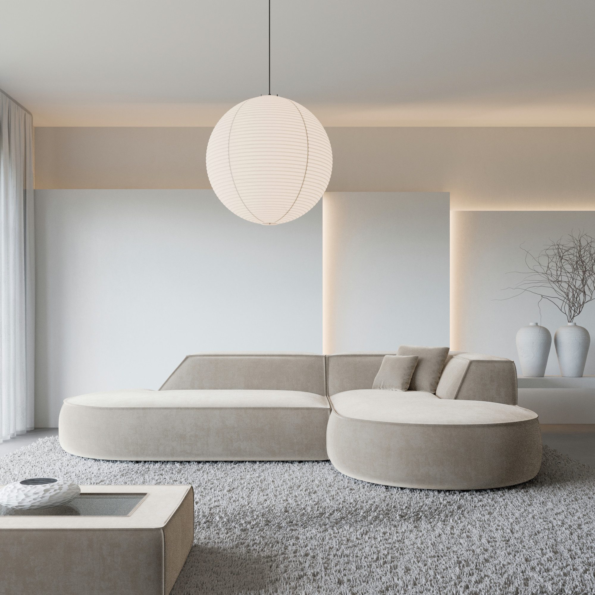 Sofa Dreams Ecksofa Monterola L Form Lounge Designer Sofa, mit Samtstoff Bezug in Sand, Ausrichtung Ecke rechts