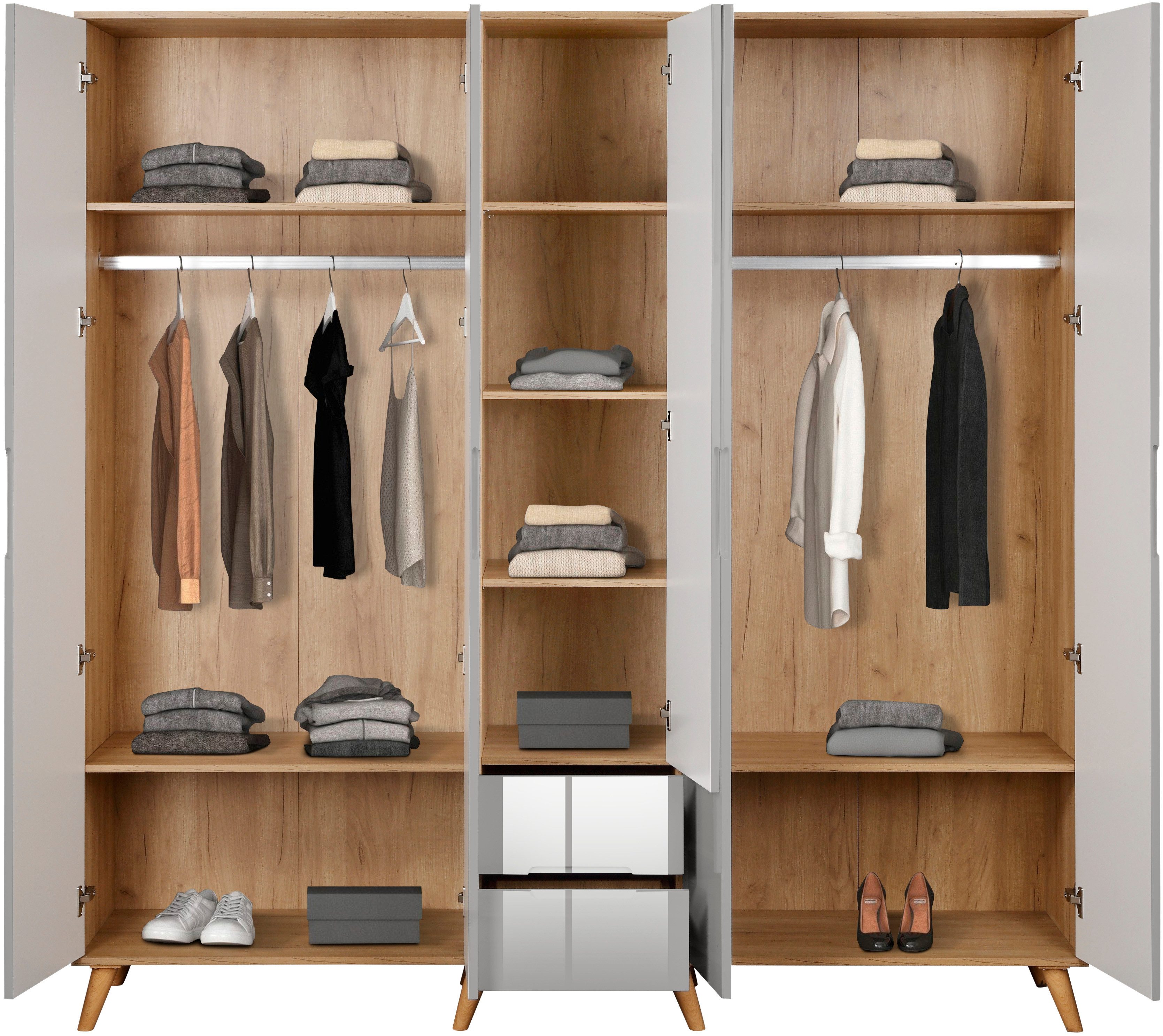 OTTO home Kleiderschrank Lund Schlafzimmerschrankim skandinavischem Design Garderobenschrank mit Premium Innenausstattung, Breite 200cm hochglanz – Bild 5 von 5