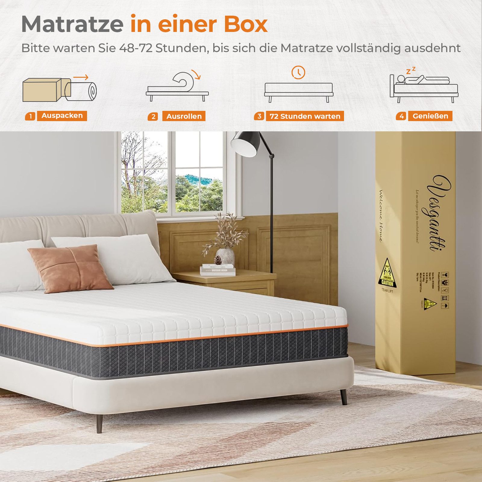 Komfortschaummatratze H3-H4 Härtegrad mit Atmungsaktiver Bezug, Uliyati, (16 cm hoch), 90x200 cm – Bild 5 von 5