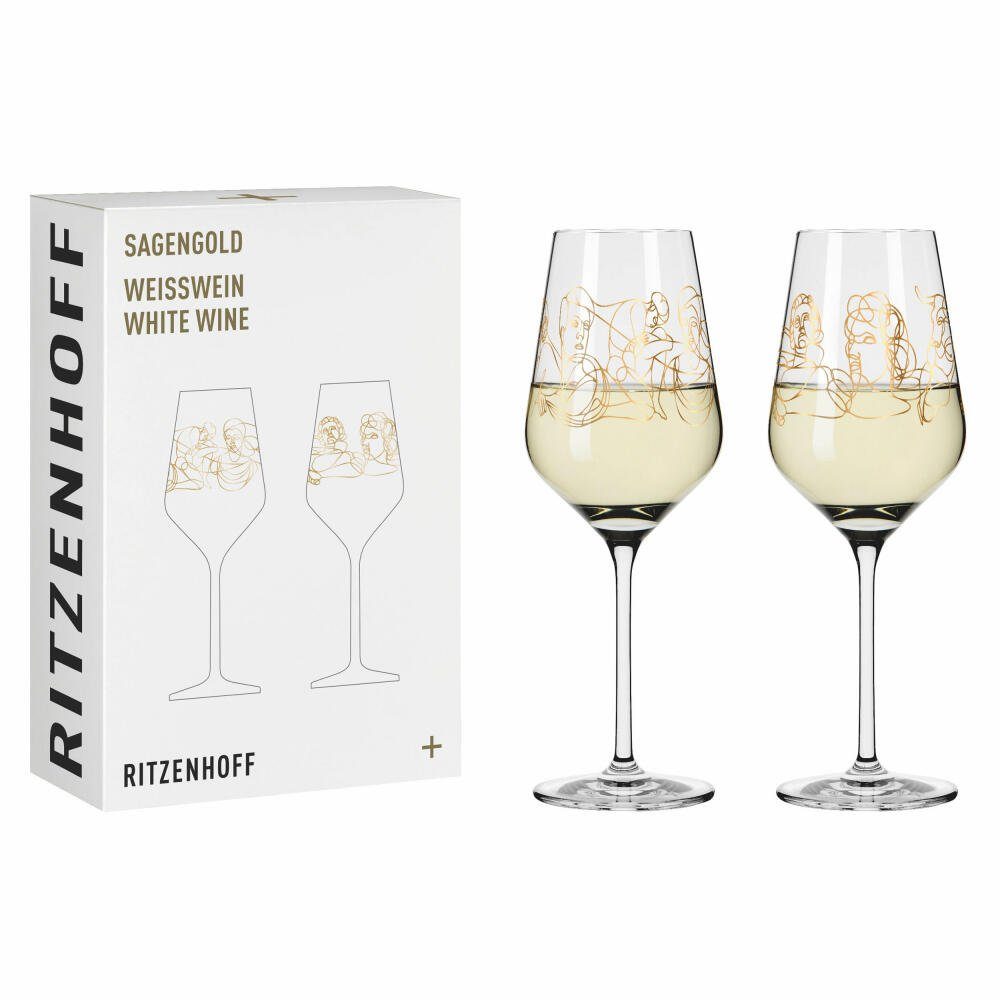 Ritzenhoff Weißweinglas 2er-Set Sagengold 001, Kristallglas, Design von Burkhard Neie