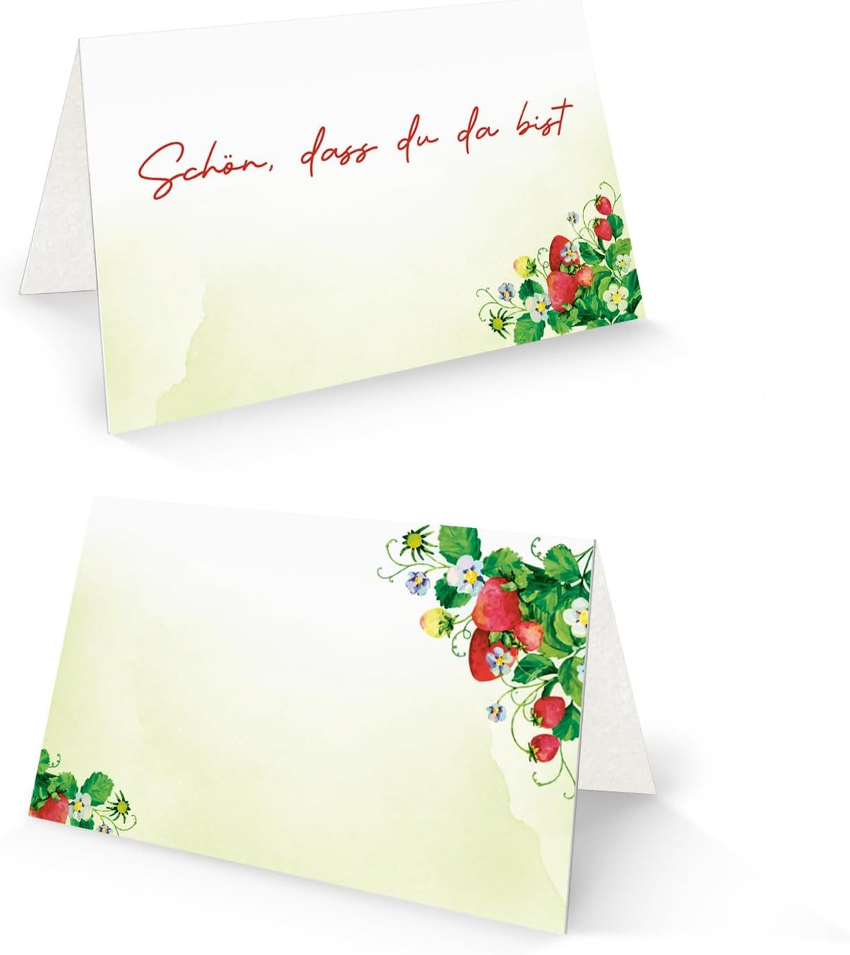 Logbuch-Verlag Klappkarte 25 Tischkarten Erdbeere „Schön, dass du da bist“ 17 x 5,5 cm –