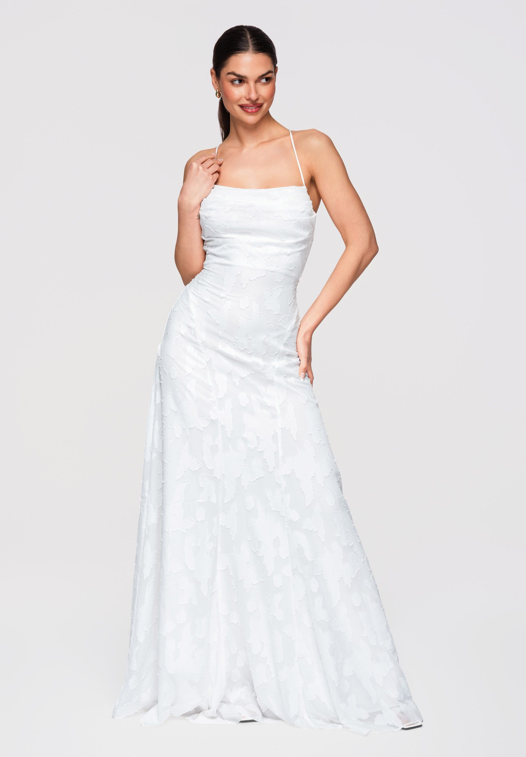 OMBRE Abendkleid Maxikleid Abendkleid mit Schnürung Elegant Weiß S (kein Set, 1-tlg) Dekorative Schnürung im Rücken