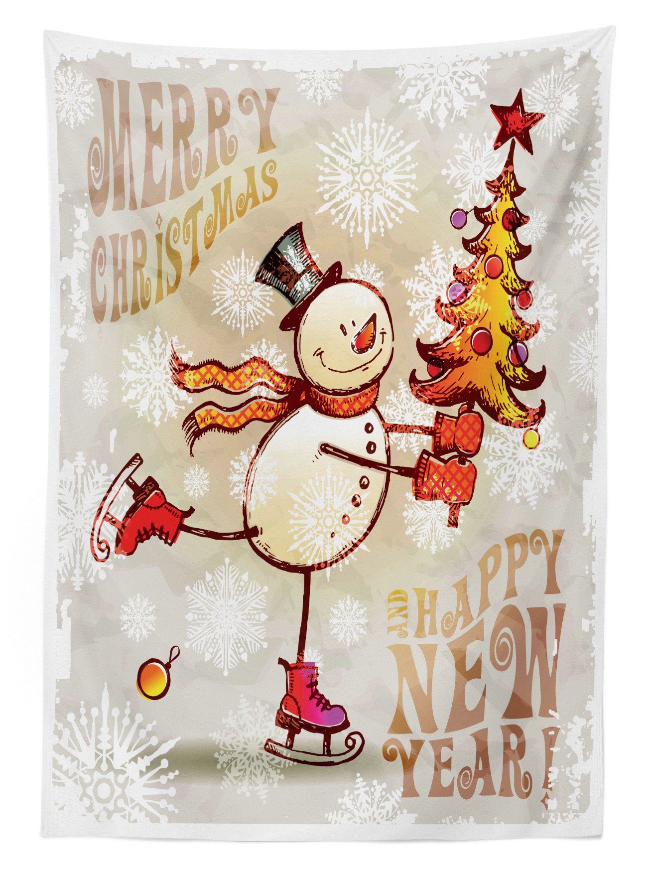 Farbfest den Weihnachten Für Waschbar Farben, Happy Abakuhaus Tischdecke Klare Snowman geeignet Skating Bereich Außen