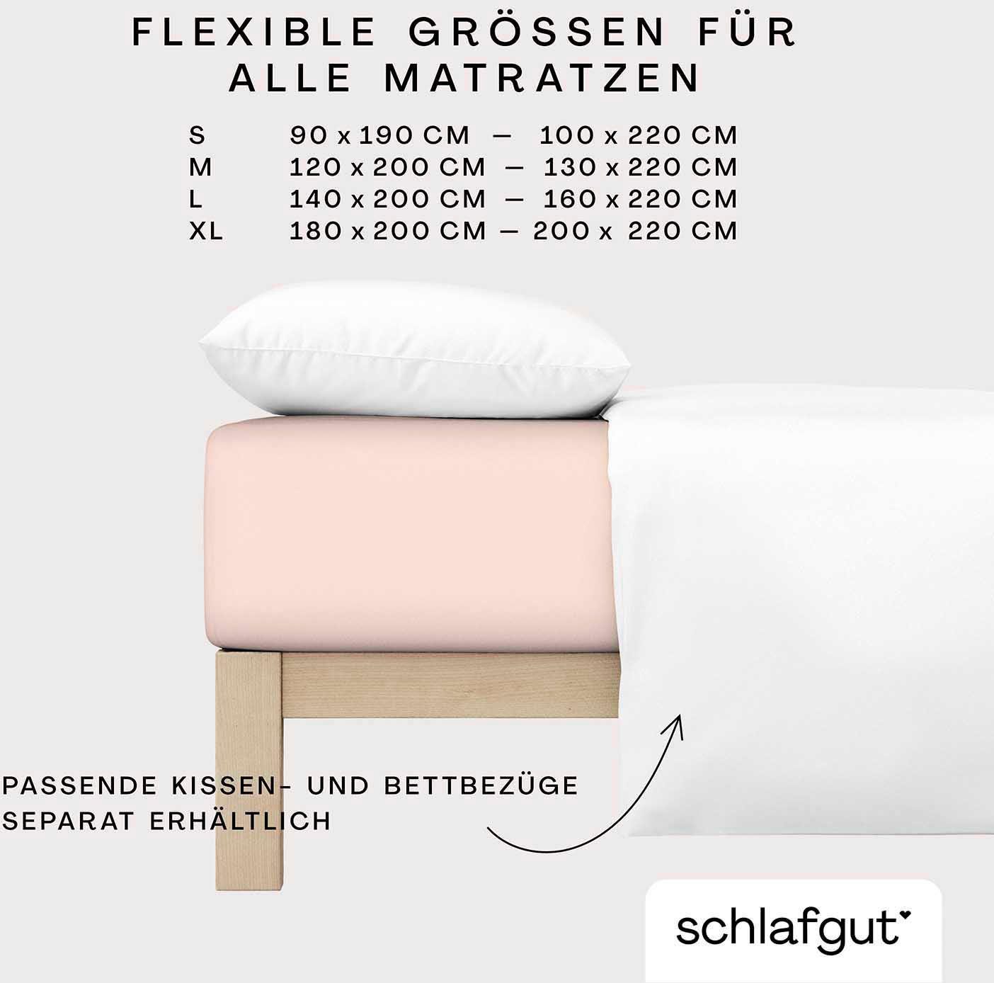 Schlafgut Spannbettlaken PREMIUM Mako-Zwirn-Jersey, 220 g/m², 95% Bio-Baumwolle, 5% Elasthan, Mako-Zwirn-Jersey, Gummizug: rundum, (1 Stück), Bettlaken bis 30 cm Höhe, PREMIUM-Qualität langlebig, perfekter Sitz