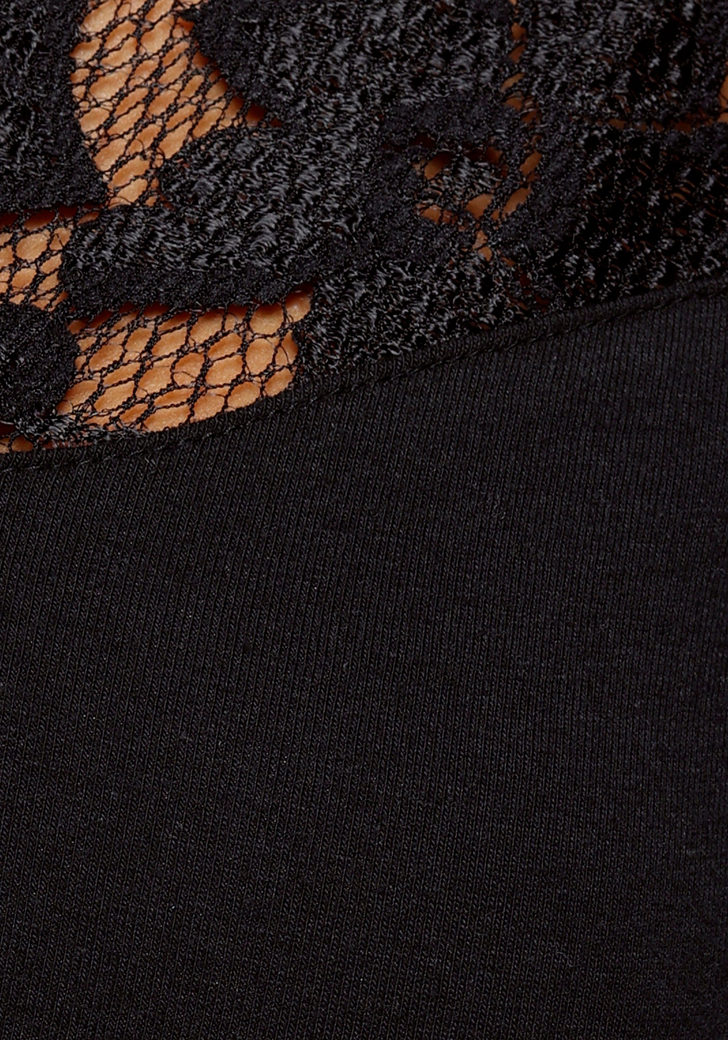 Laura Scott Spitzenshirt Langarm, sehr figurbetonte Passform, aus Baumwollmischung