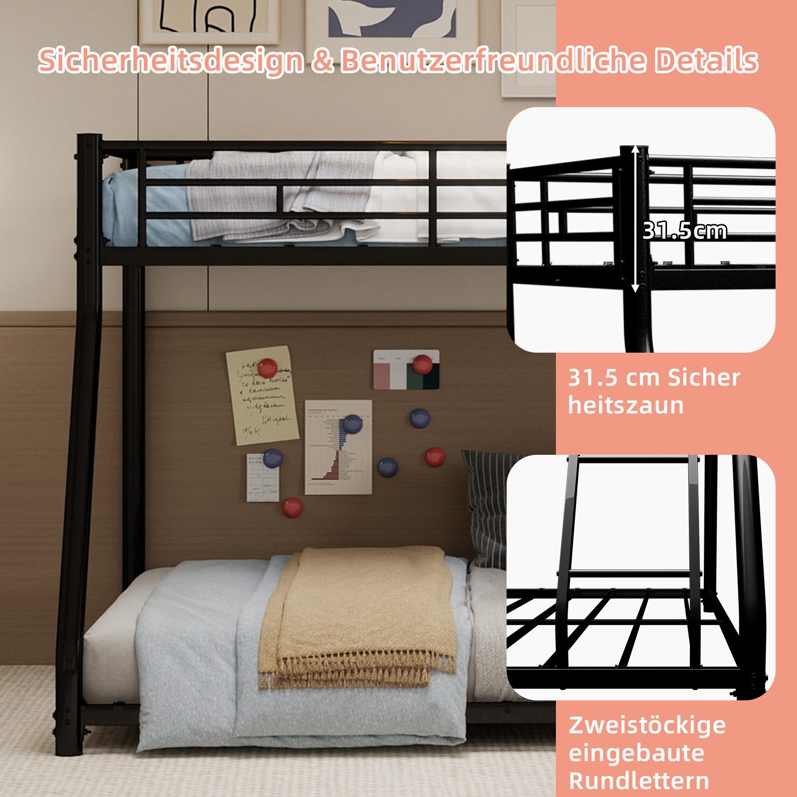 OYRREU Etagenbett Metallbett - Hochbett 90*190 cm 140*190 cm
