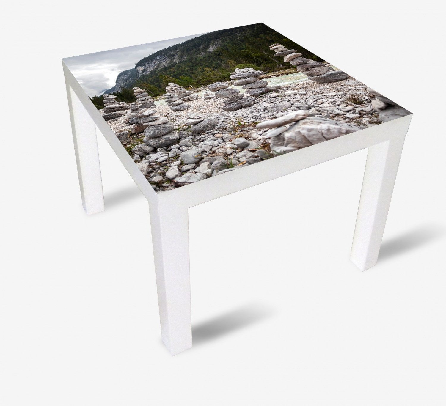 Wallario Tischplatte Steinmännchen am Wasser (1 St), für Ikea Lack Tisch geeignet