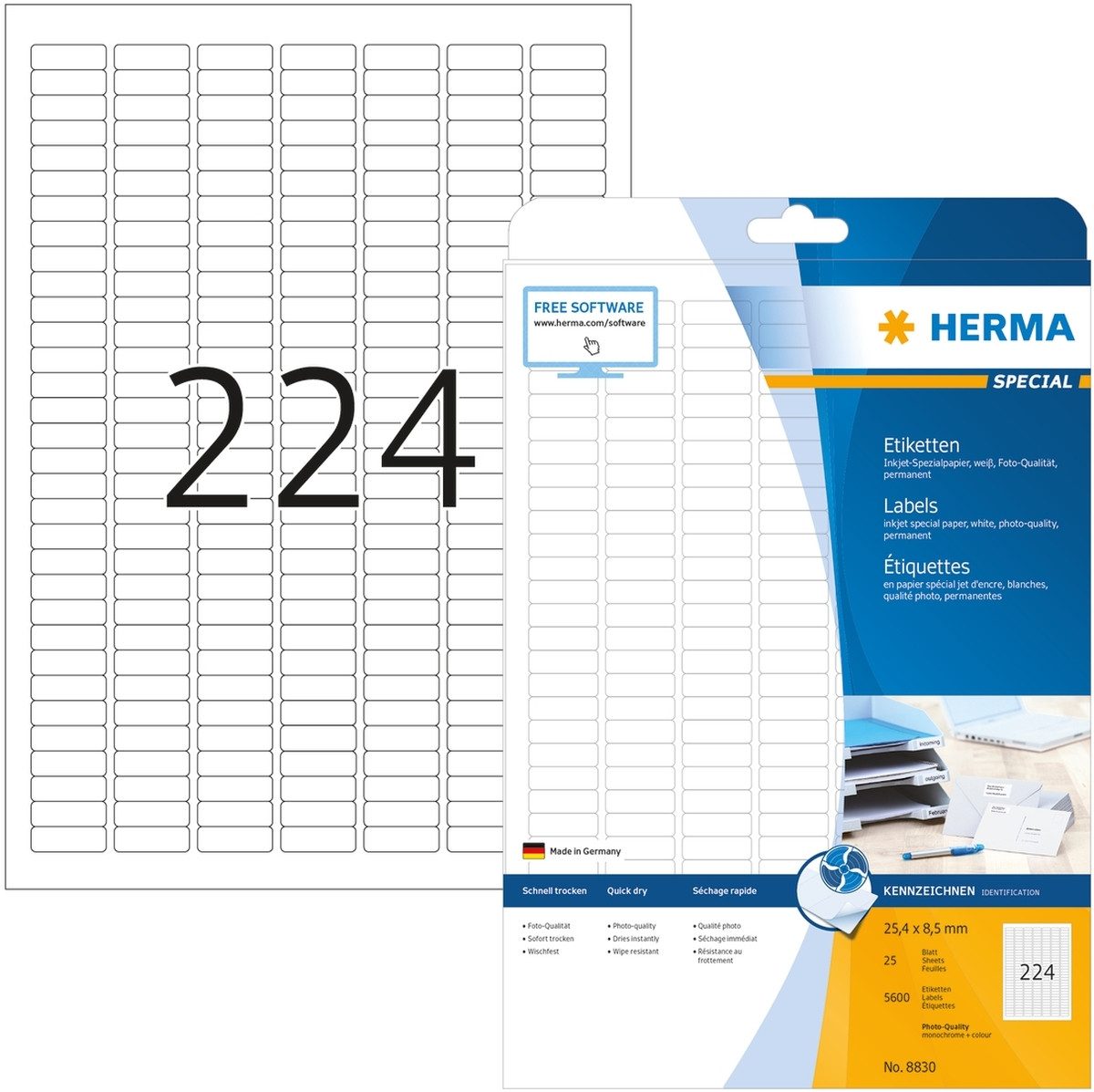 Etiketten Inkjet-Etiketten weiß 25,4x8,5mm Special A4 VE=5600 Stück