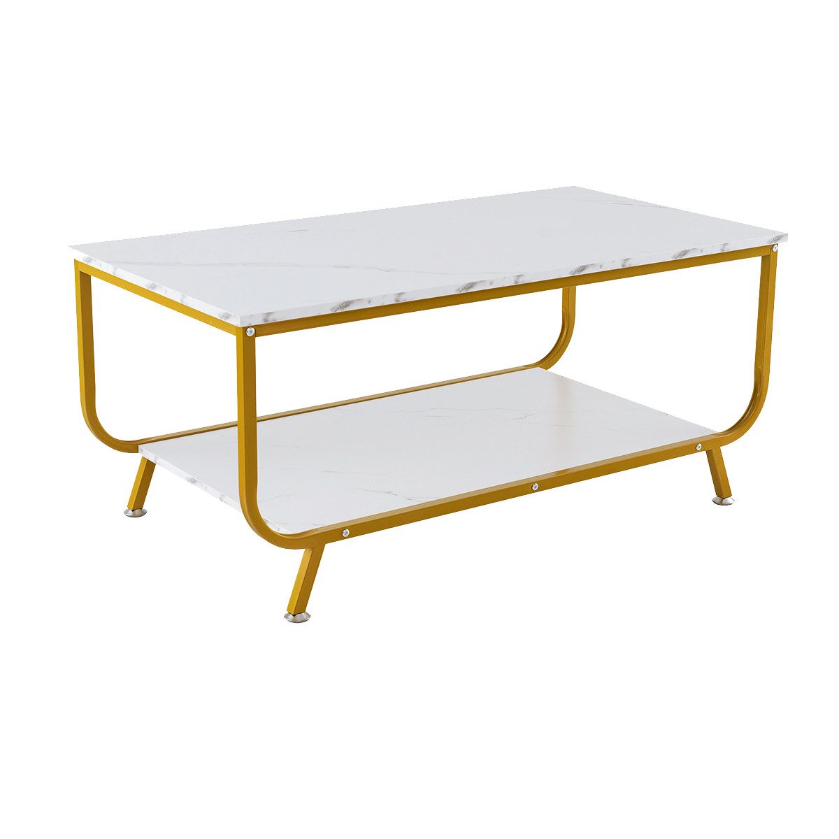 COSTWAY Couchtisch, Marmor, rechteckig, mit Stauraum, 105x55x46,5cm, gold