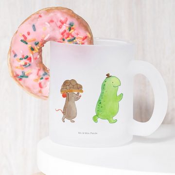 Mr. & Mrs. Panda Teeglas Schildkröte Maus - Transparent - Geschenk, Tasse mit Henkel, Teebeche, Premium Glas, Liebevolle Gestaltung