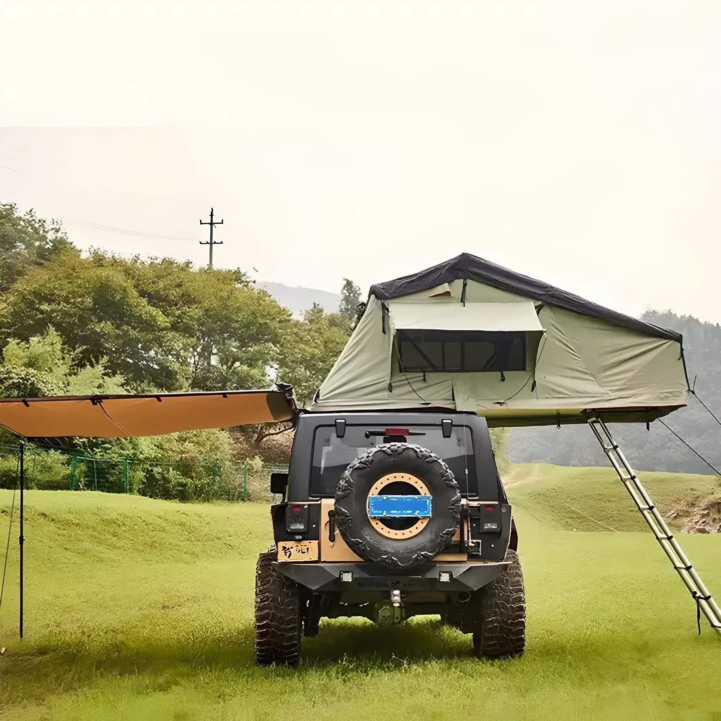TZIpower Dachzelt Autodachzelt Softcase 2 Größen, bis zu 5 Personen Khaki/Grün Schwarz, Personen: 5