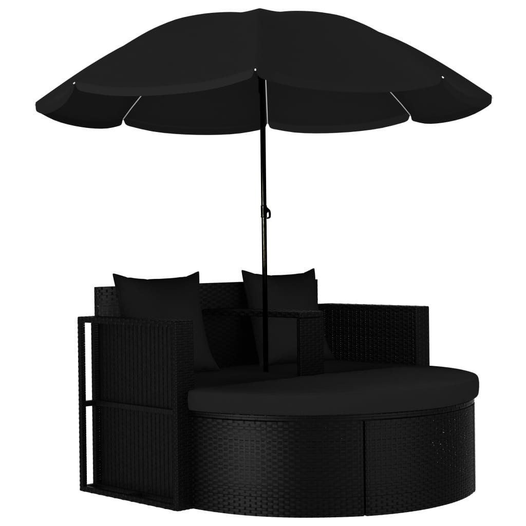 furnicato Gartensofa Rattan-Lounge-Set 130x58x77 cm Schwarz, 1 Teile, Inklusive Sonnenschirm Gartenset mit abnehmbarem Fußhocker