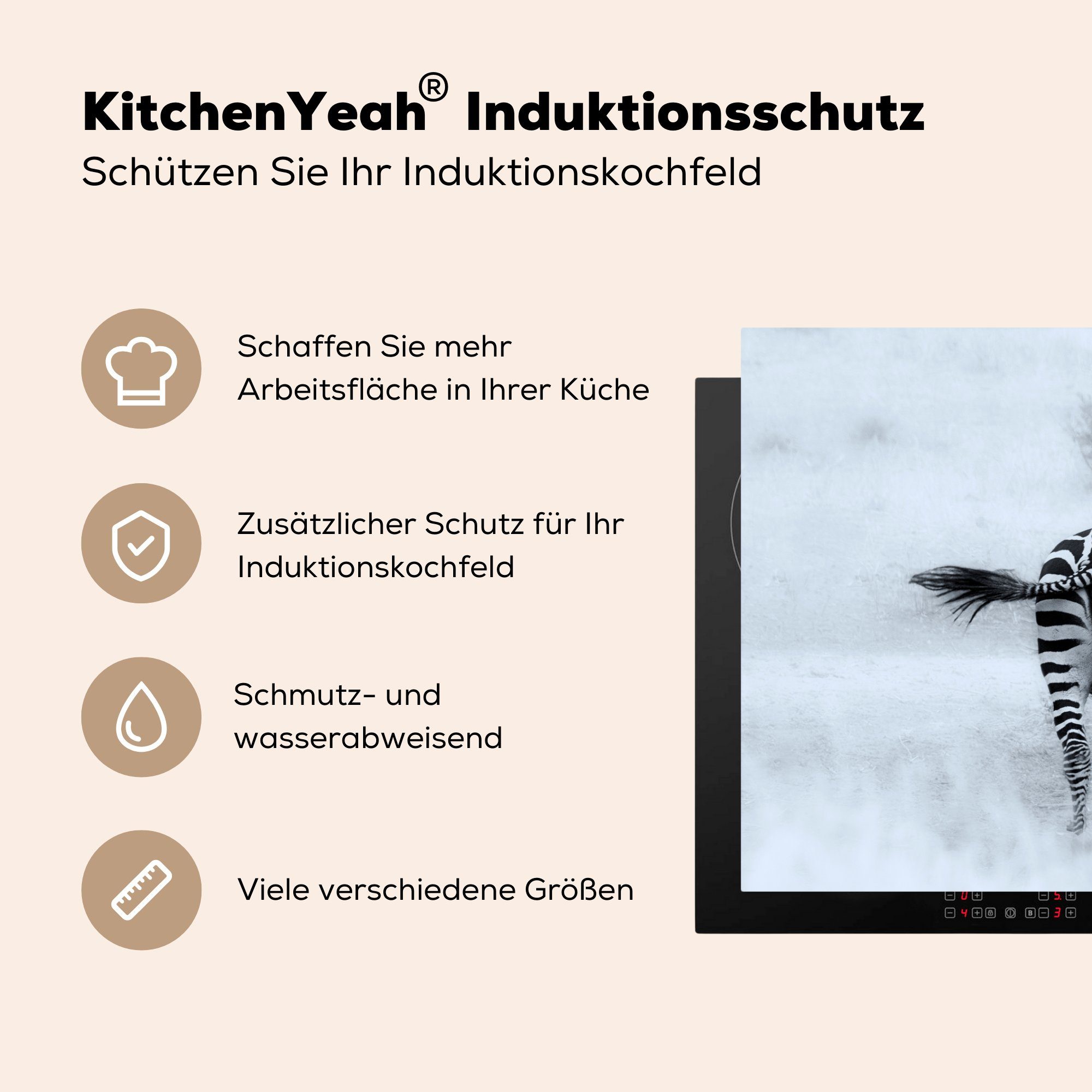 Vinyl, Induktionskochfeld 81x52 Herdblende-/Abdeckplatte tlg), Zebras, cm, MuchoWow Ceranfeldabdeckung küche, für Kuschelige die Schutz (1