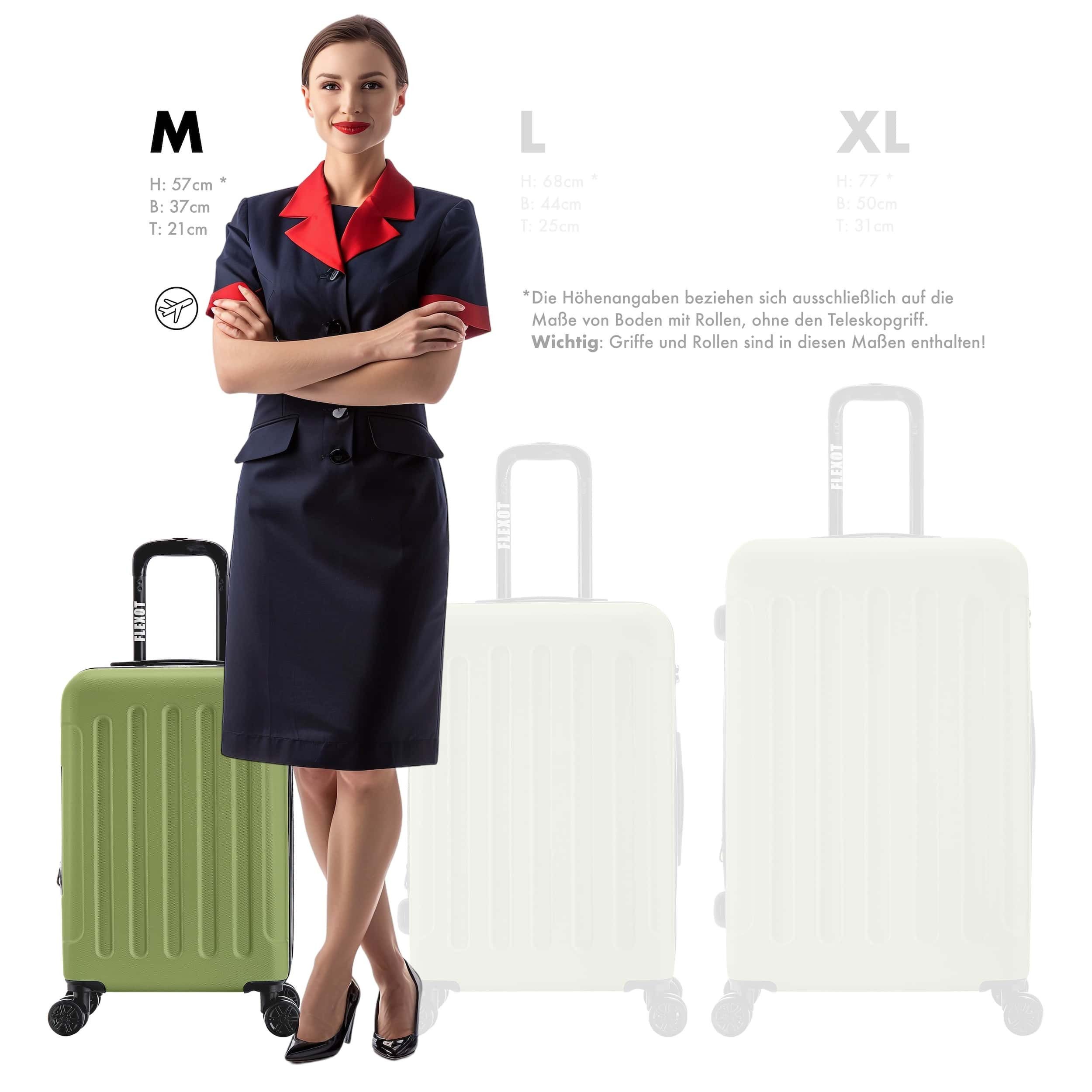 Flexot Hartschalen-Trolley F-3045 (Gr. M, L, XL) – Kofferset – ABS-Hartschale, 4 Rollen, Robuster und moderner Koffer mit vier 360° Rollen und Zahlenschloss