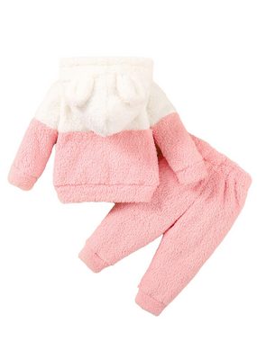 Lapastyle Top & Hose Baby Mädchen Flanell Kontrast Anzug 2-tlg, Langarmpullover und Hose süße Babykleidung, Hasenohren-Kapuze und Hose mit elastischem Bund