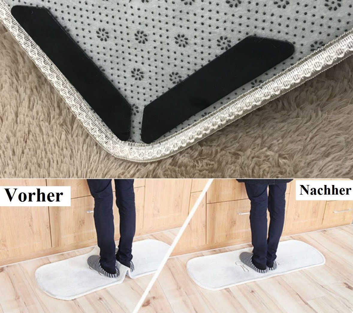 BAYLI Antirutsch Teppichunterlage 16-teiliges Set Teppich Greifer anti-rutsch mit Klebestreifen, wieder – Bild 4 von 5