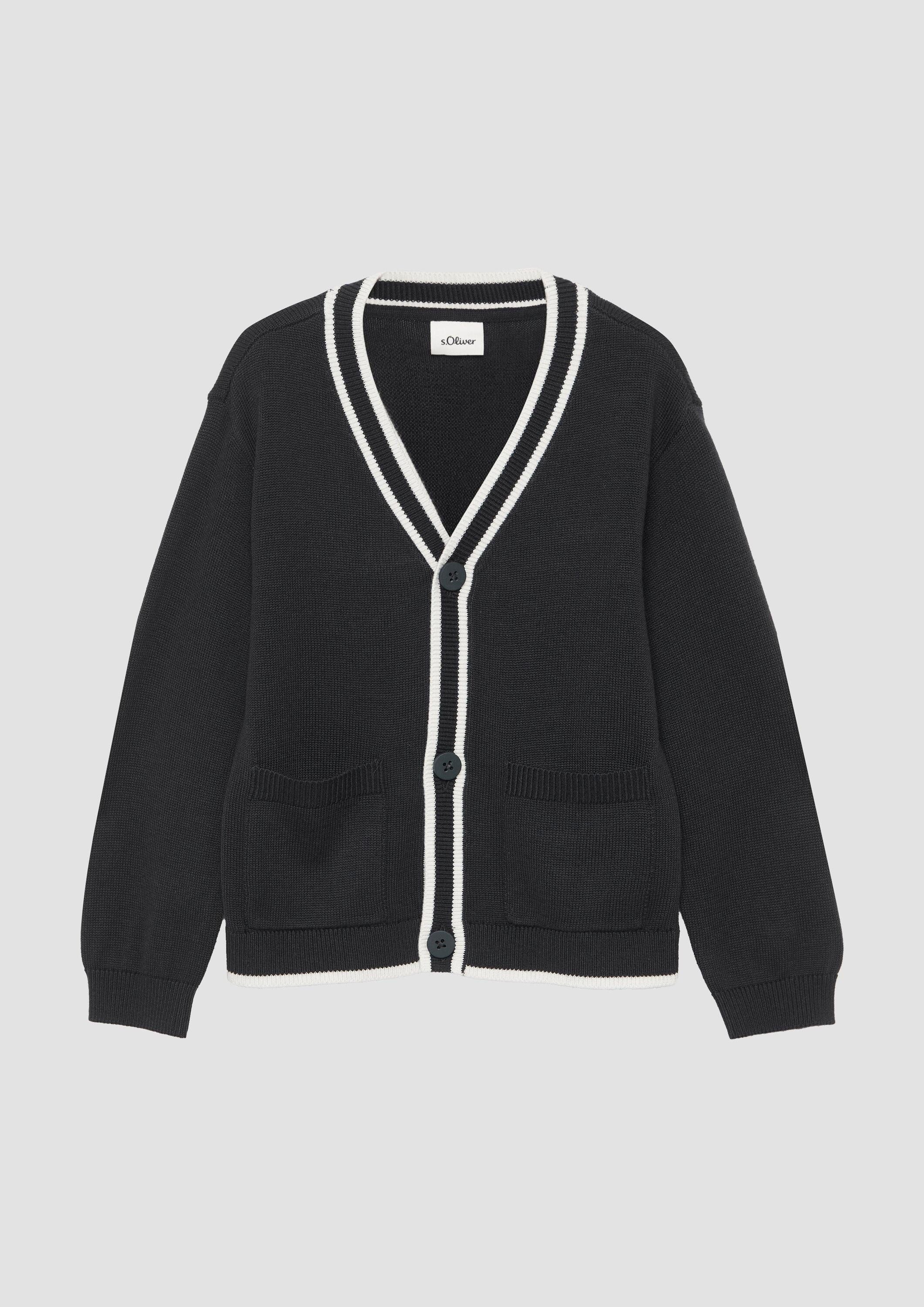 s.Oliver Cardigan Strickjacke Cardigan mit Kontraststreifen und aufgesetzten Taschen