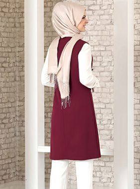 fashionshowcase Longtunika Damen Weste mit Knopfdetail und Kragen Lange Tunika-Weste Hijab Mode blickdicht, mit Kreppstoff