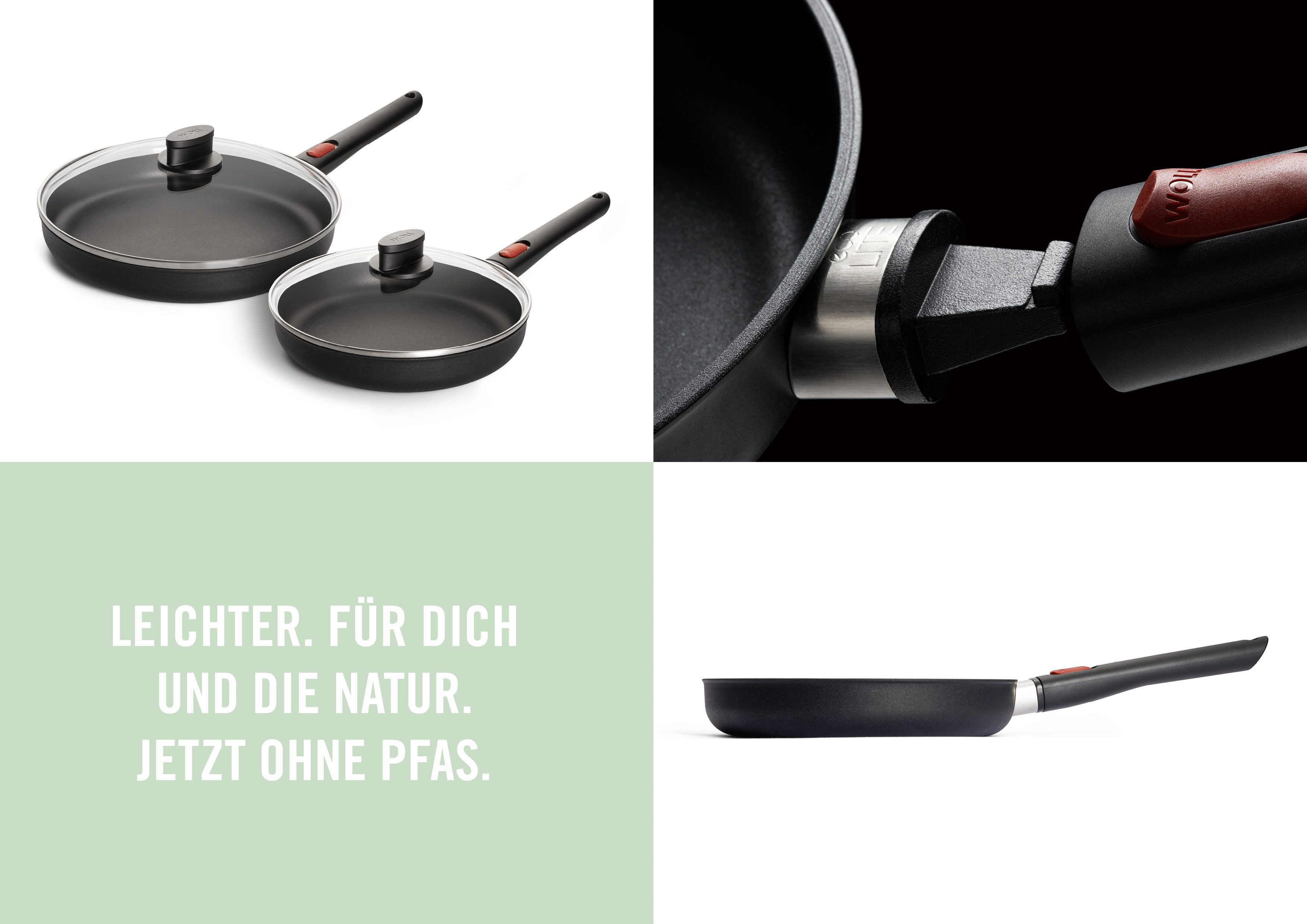 WOLL MADE IN GERMANY Pfannen-Set Eco Lite QXR, Aluminium (Set, 4-tlg), Abnehmbarer Stiel, Antihaftbeschichtet
