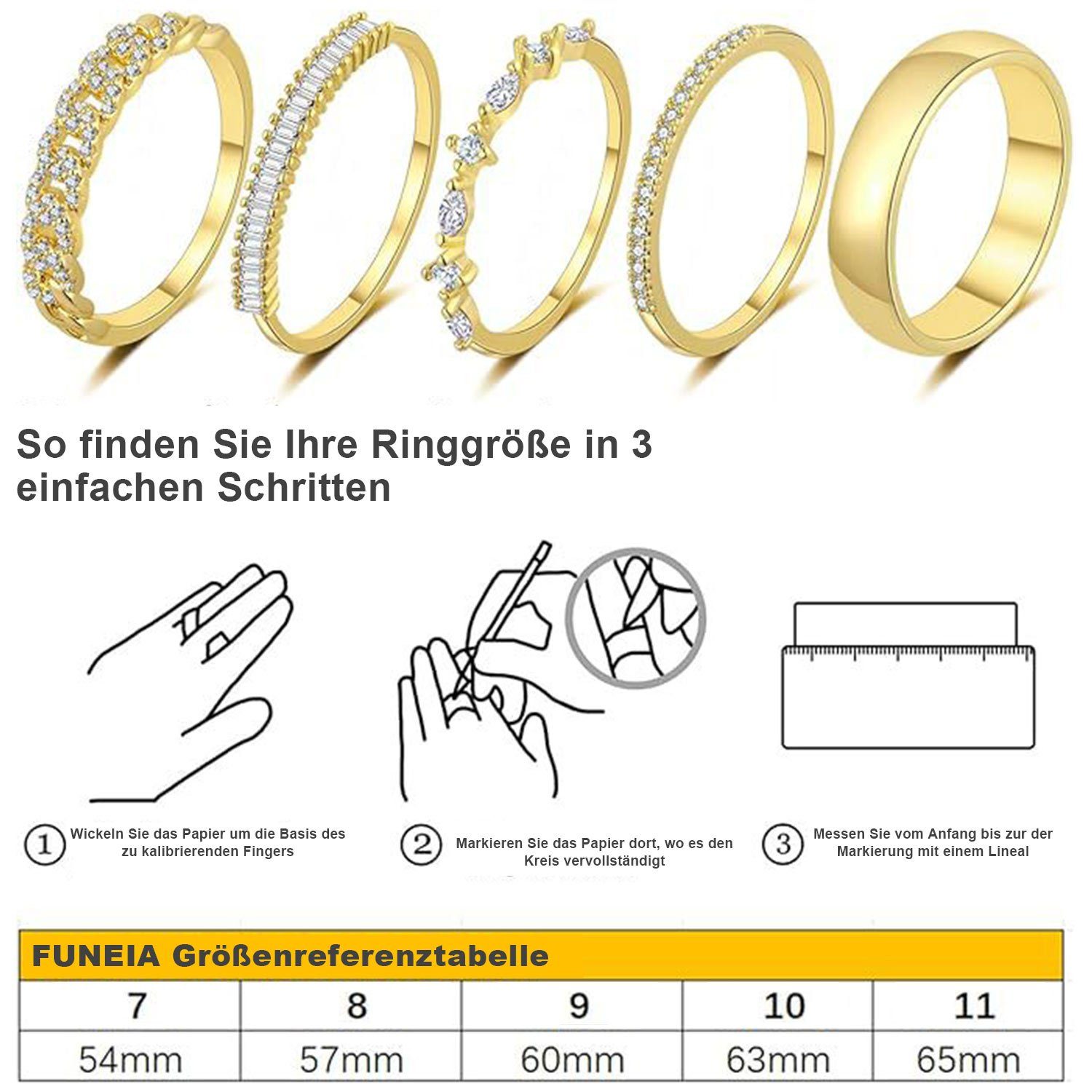 mit 5-Fingerringe,Eingelegt Kristalledelsteinen, MAGICSHE 14K,gold Ring-Set