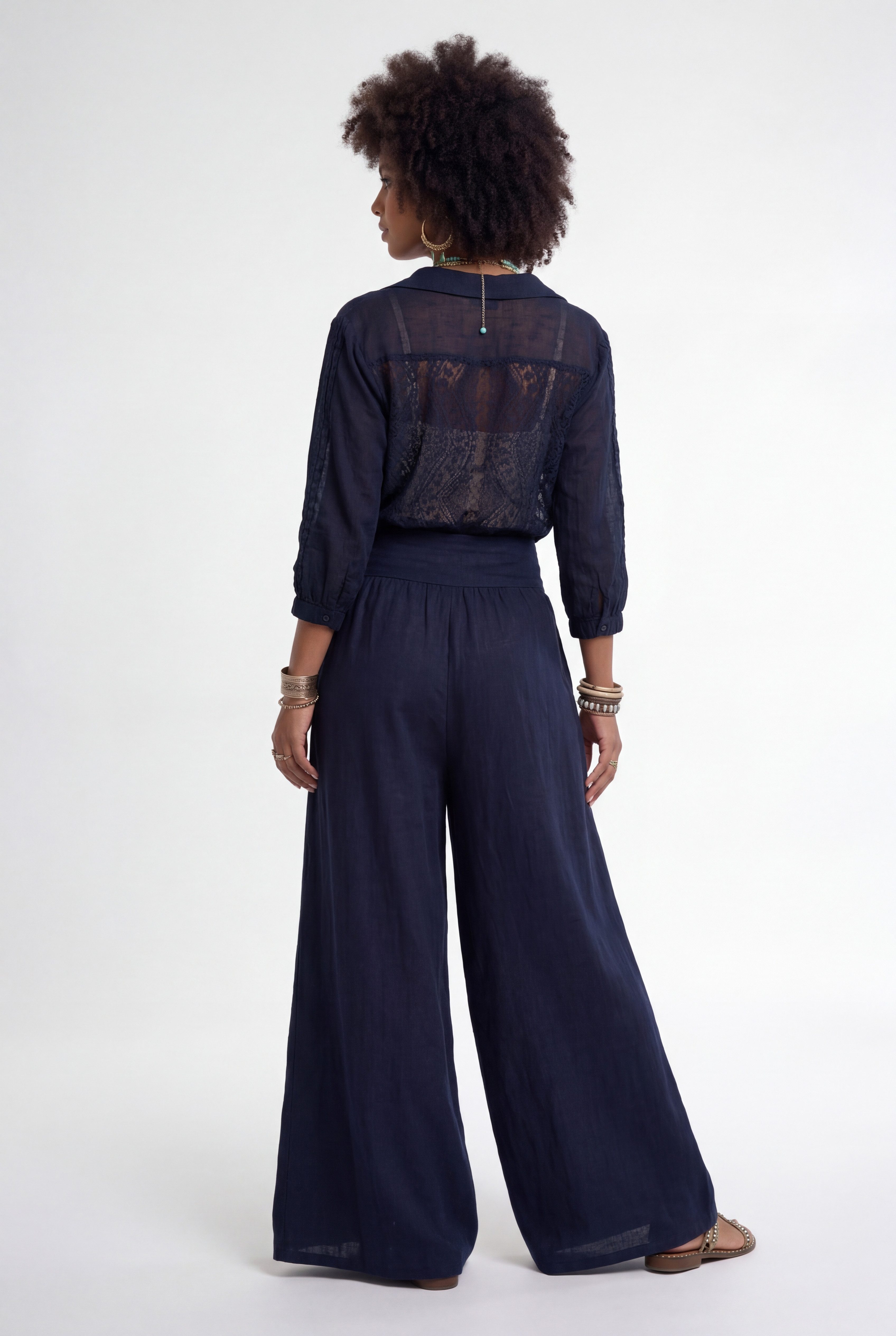 YC Fashion & Style Leinenhose Palazzo Hose weit – Sommerhose mit elastischem Bund und Taschen in Unifarbe