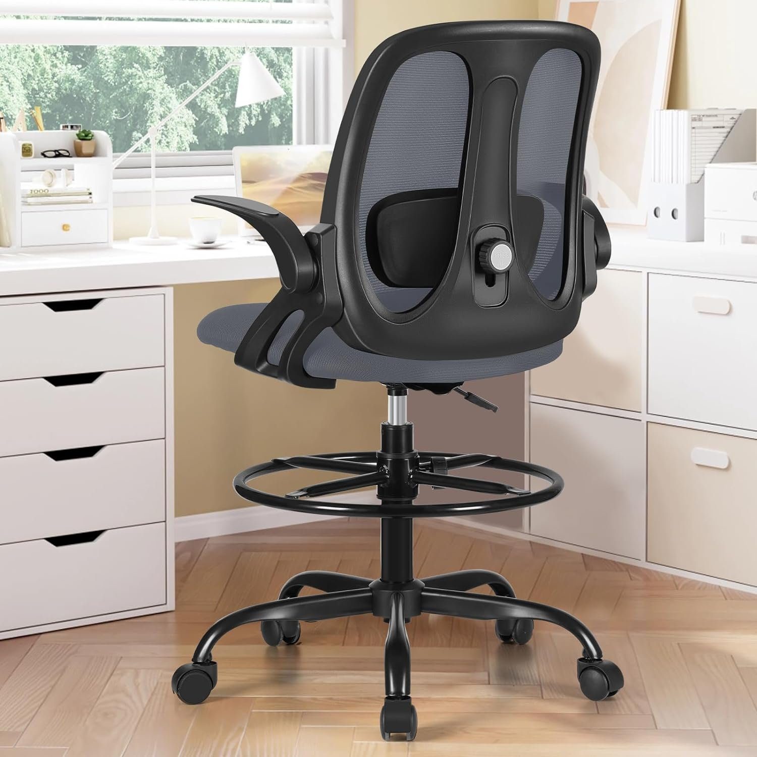 Netz), Fußstütze, mit Drehstuhl Hoher Arbeitsstuhl Ergonomisch (360° Büro,Schreibtischstuhl aus Armlehnen,Atmungsaktiv 110Kg zu Razzor bis Bürostuhl