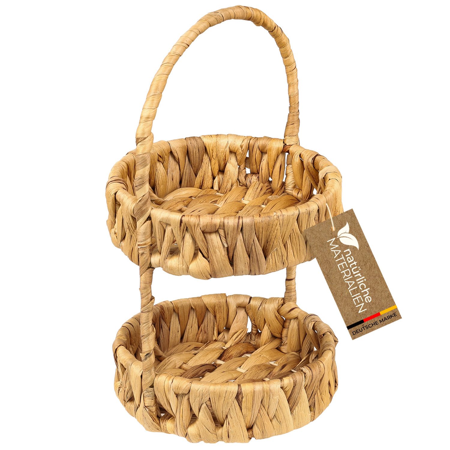 HMF Dekoetagere Etagere mit 2 Etagen Wasserhyazinthe, Aufbewahrungskorb mit Henkel (1 St), Dekotablett für Küche, Badezimmer und Wohnbereich, 30x17x17 cm, Natur