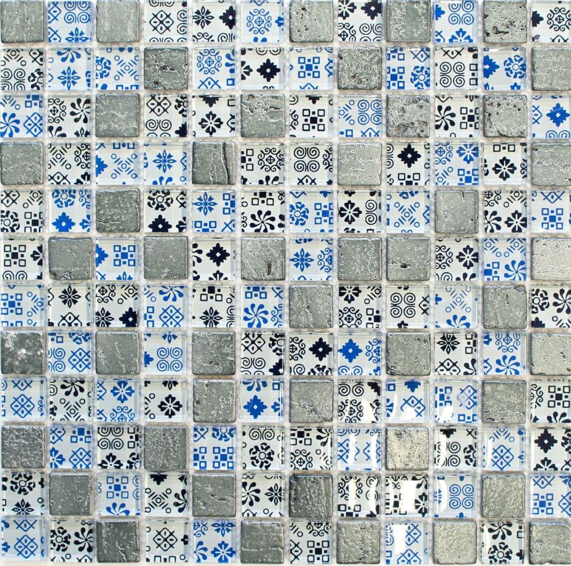 Mosani Mosaikfliesen Kunststein Rustikal Mosaikfliese Glasmosaik Resin blau schwarz